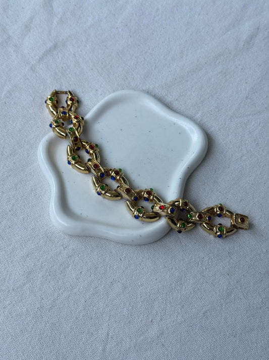 Bracelet vintage - Doré et cabochons colorés