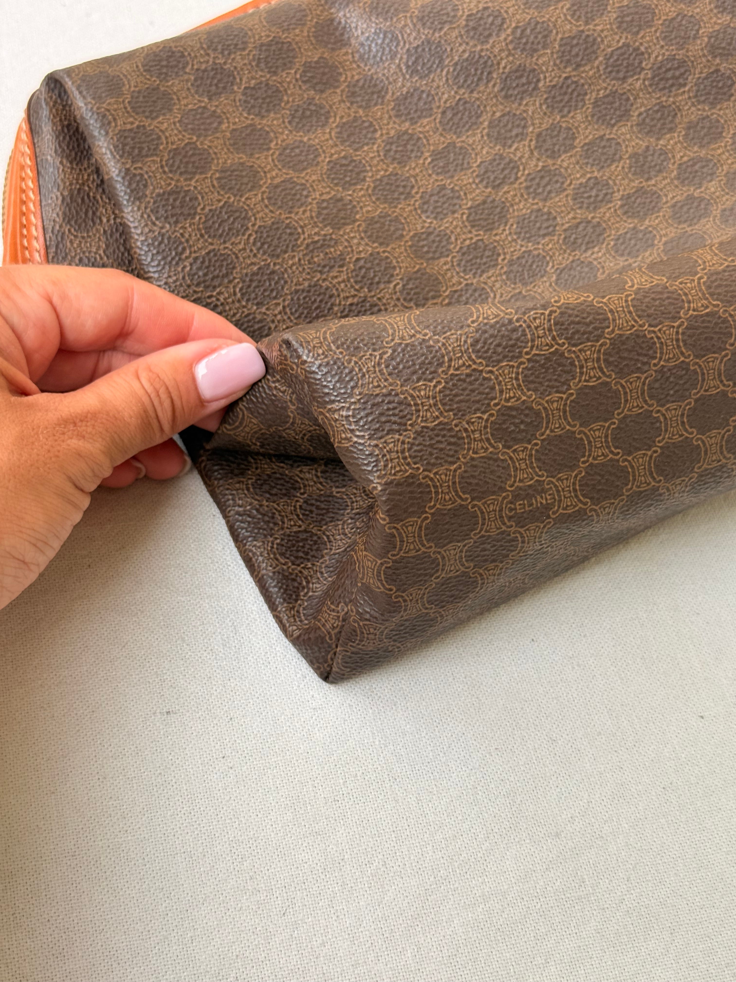 Trousse Céline vintage - Toile triomphe et cuir cognac