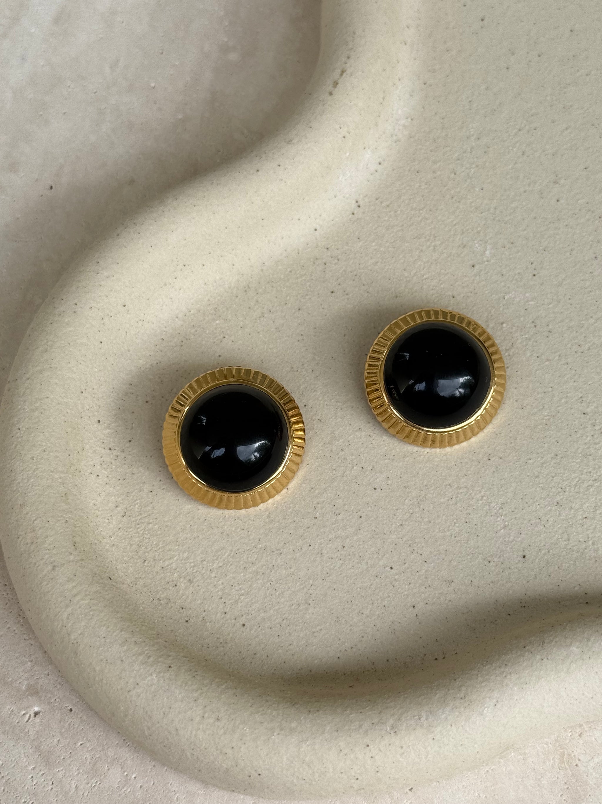Vintage Nina Ricci Earrings - Round with Black Cabochons
