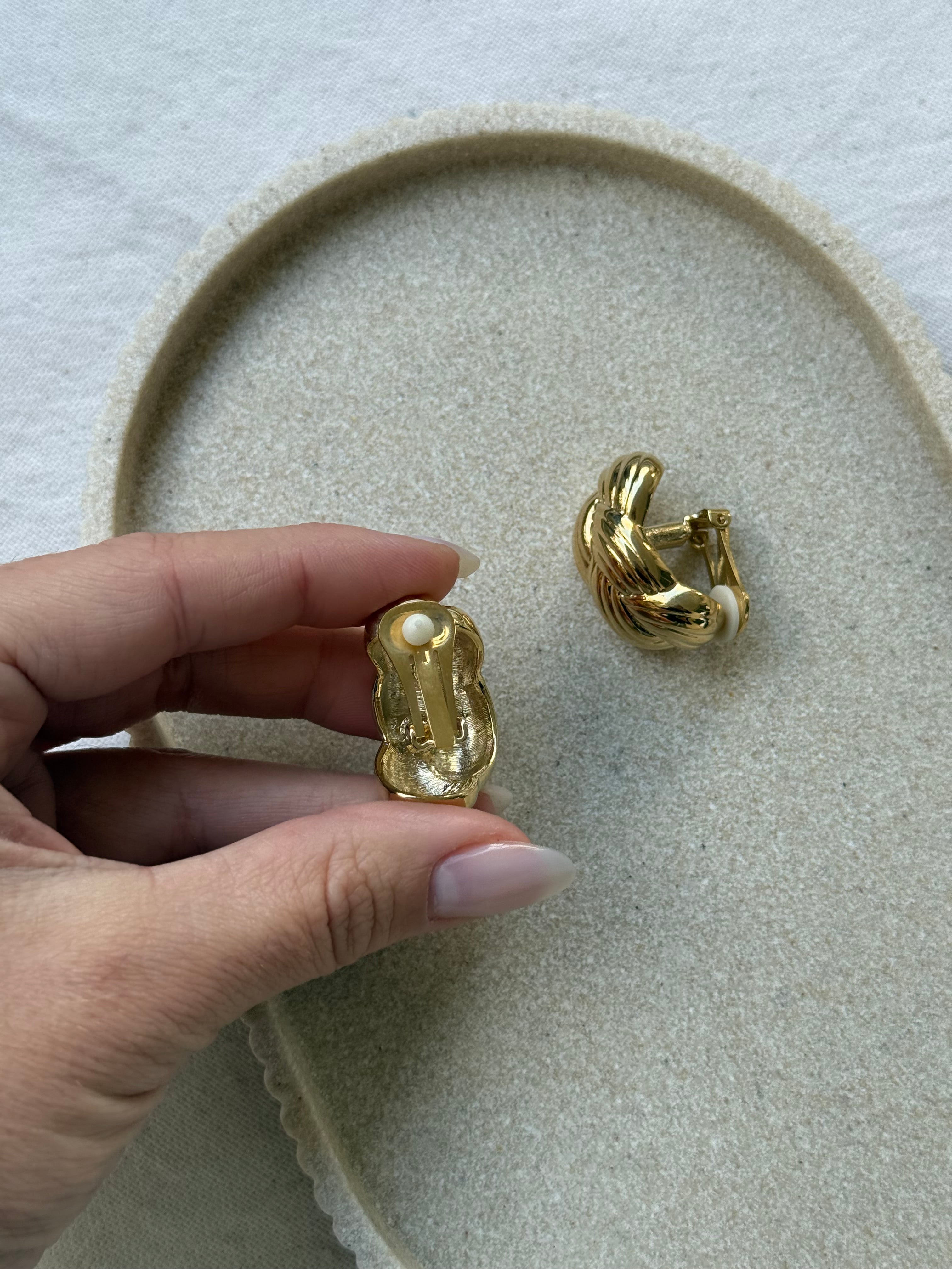 Boucles d’oreilles vintage - Créoles tressées dorées