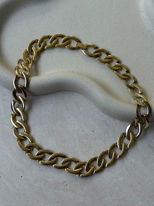 Collier vintage articulé maille ovale dorée