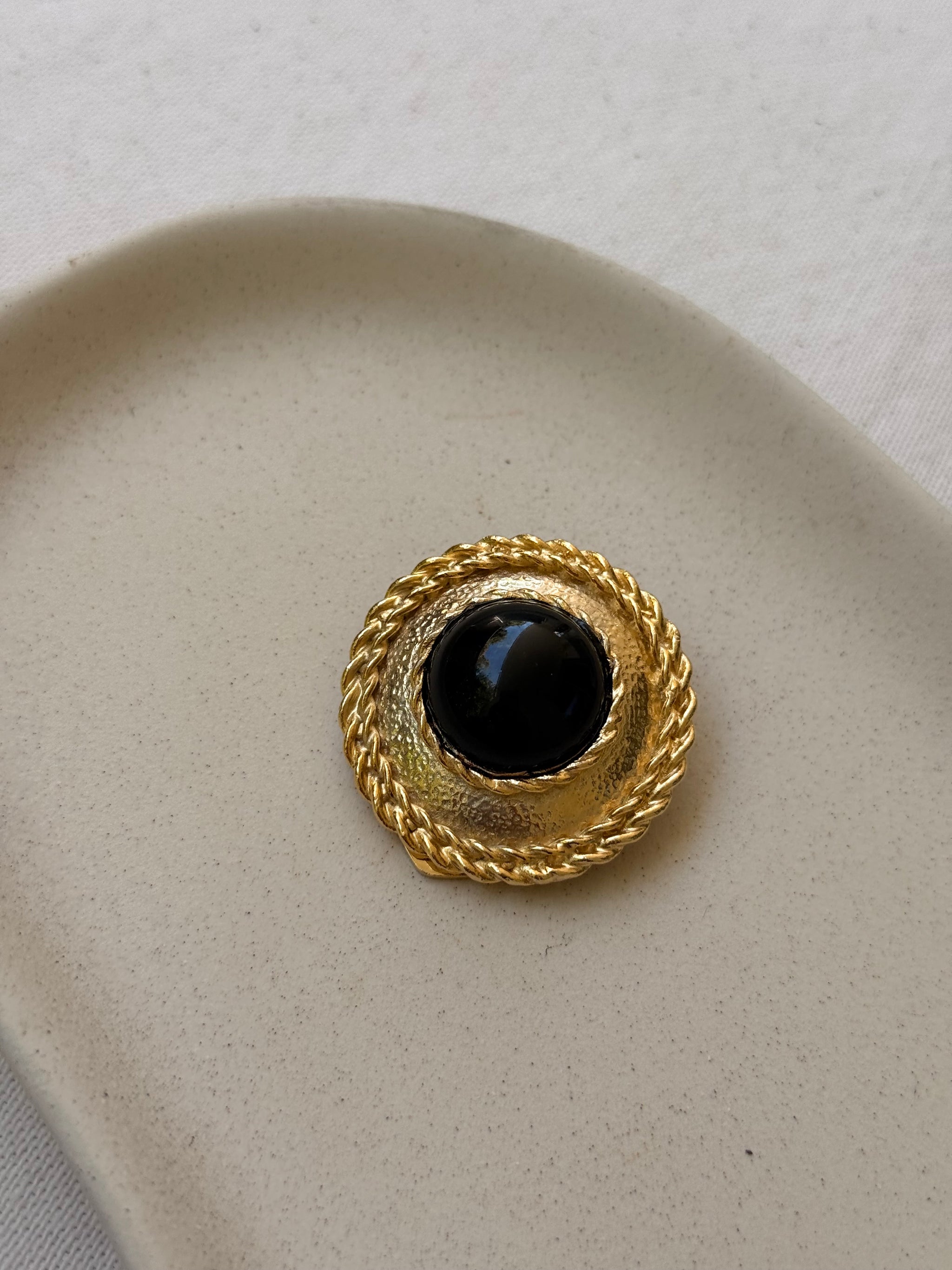 Anneau de foulard vintage - Cabochon noir
