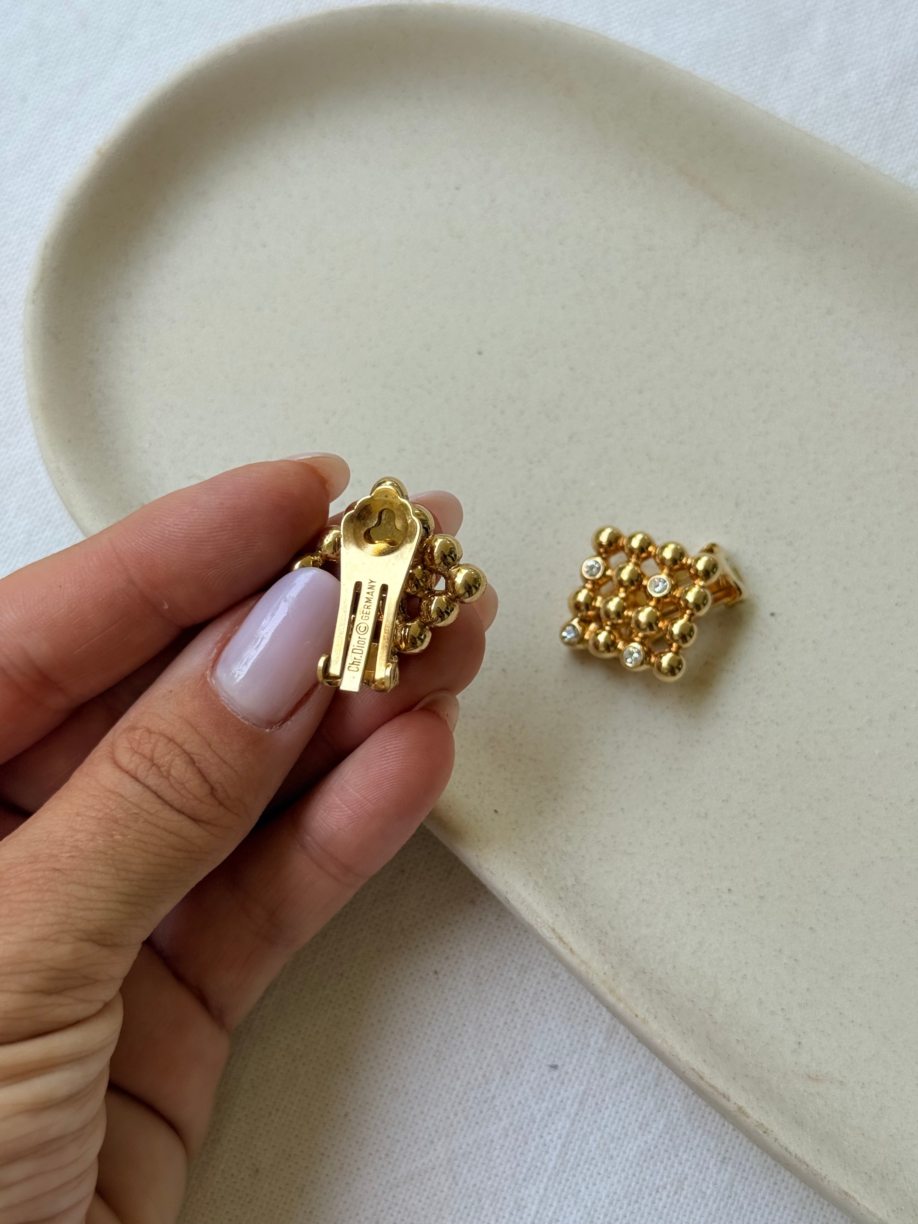 Boucles d’oreilles Christian Dior vintage - Dorées et strass