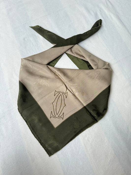 Foulard Cartier – Beige et Kaki avec surpiqûres