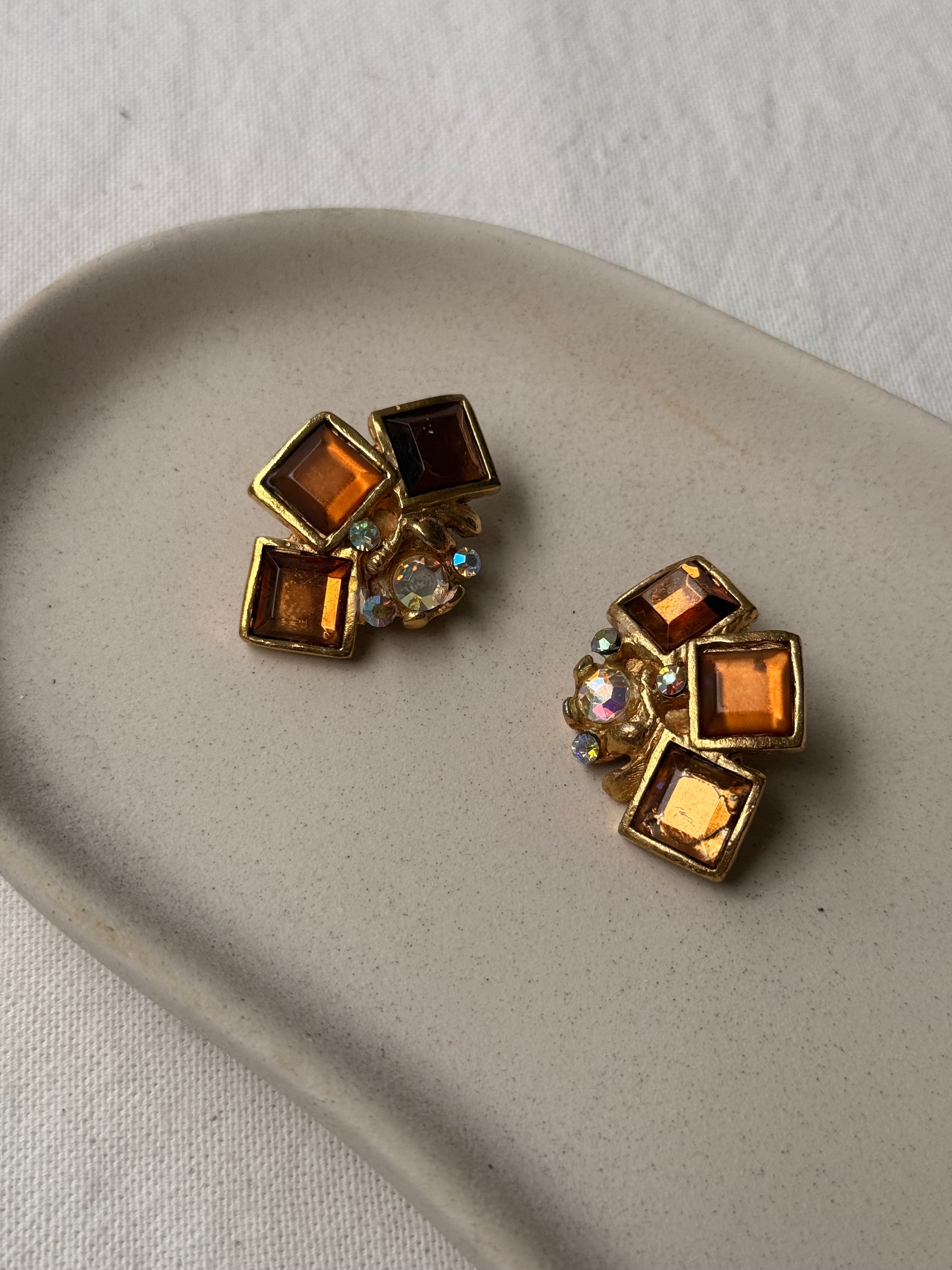 Boucles d’oreilles Micris vintage - Cristaux ambrés