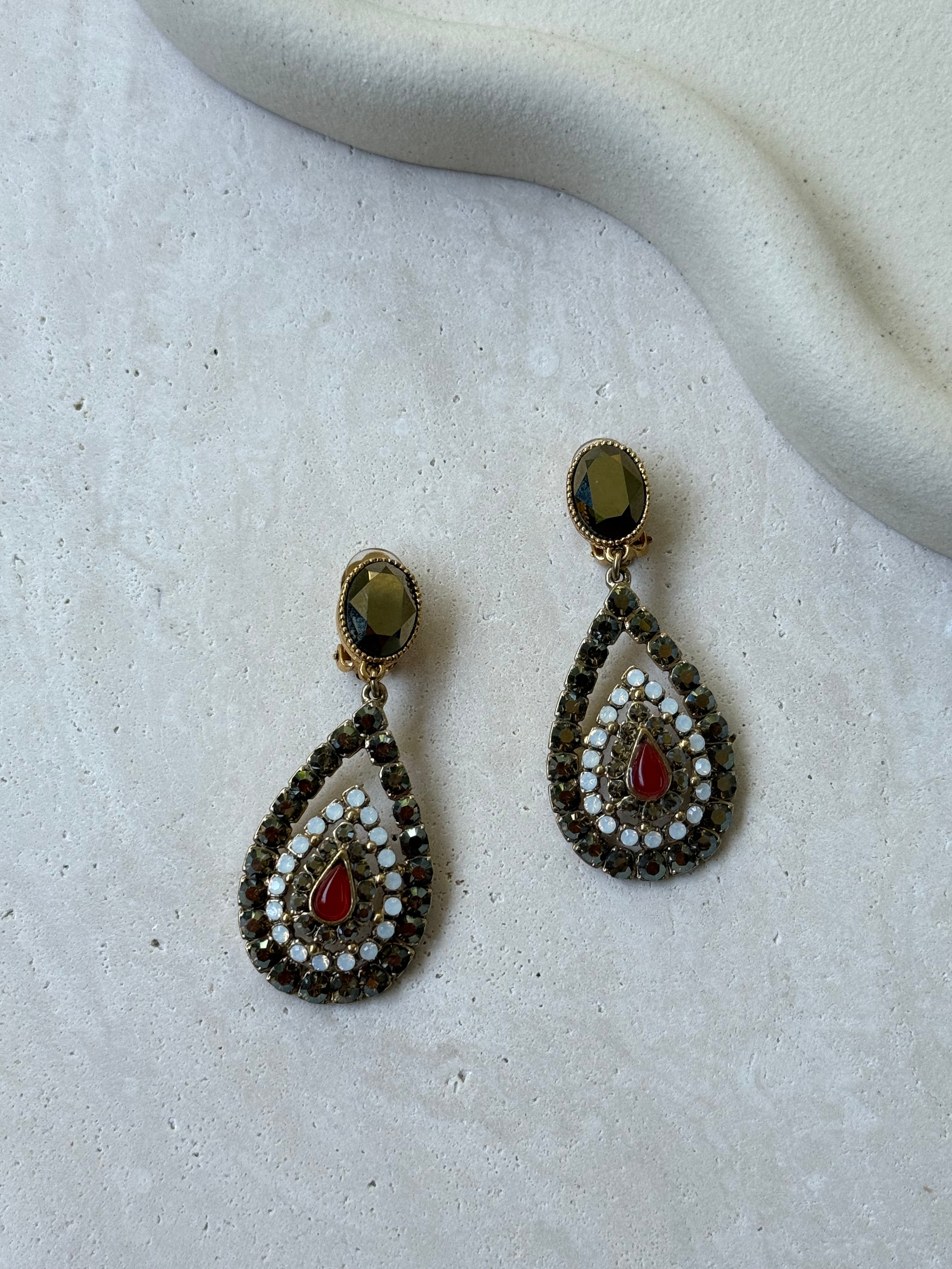 Vintage Poggi Earrings - Rhinestone Dangle