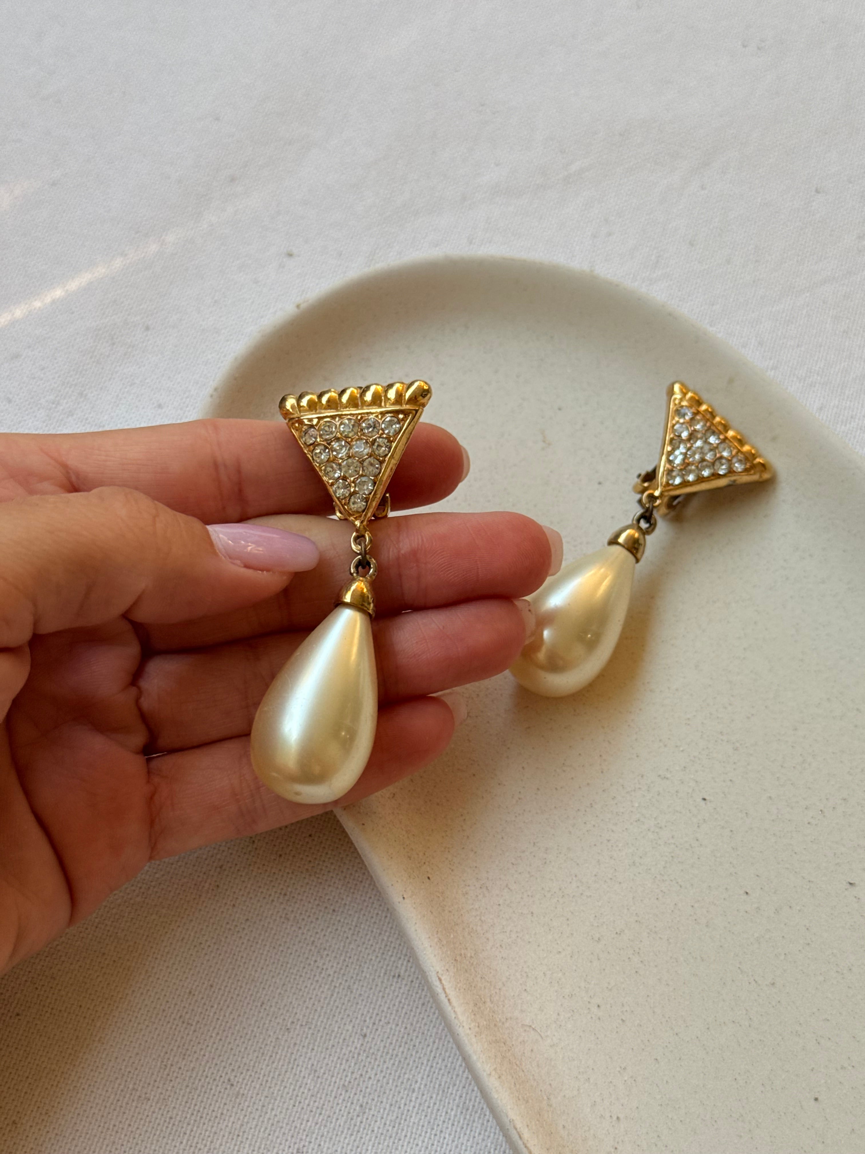 Boucles d’oreilles vintage - Pendantes strass et perles fantaisie