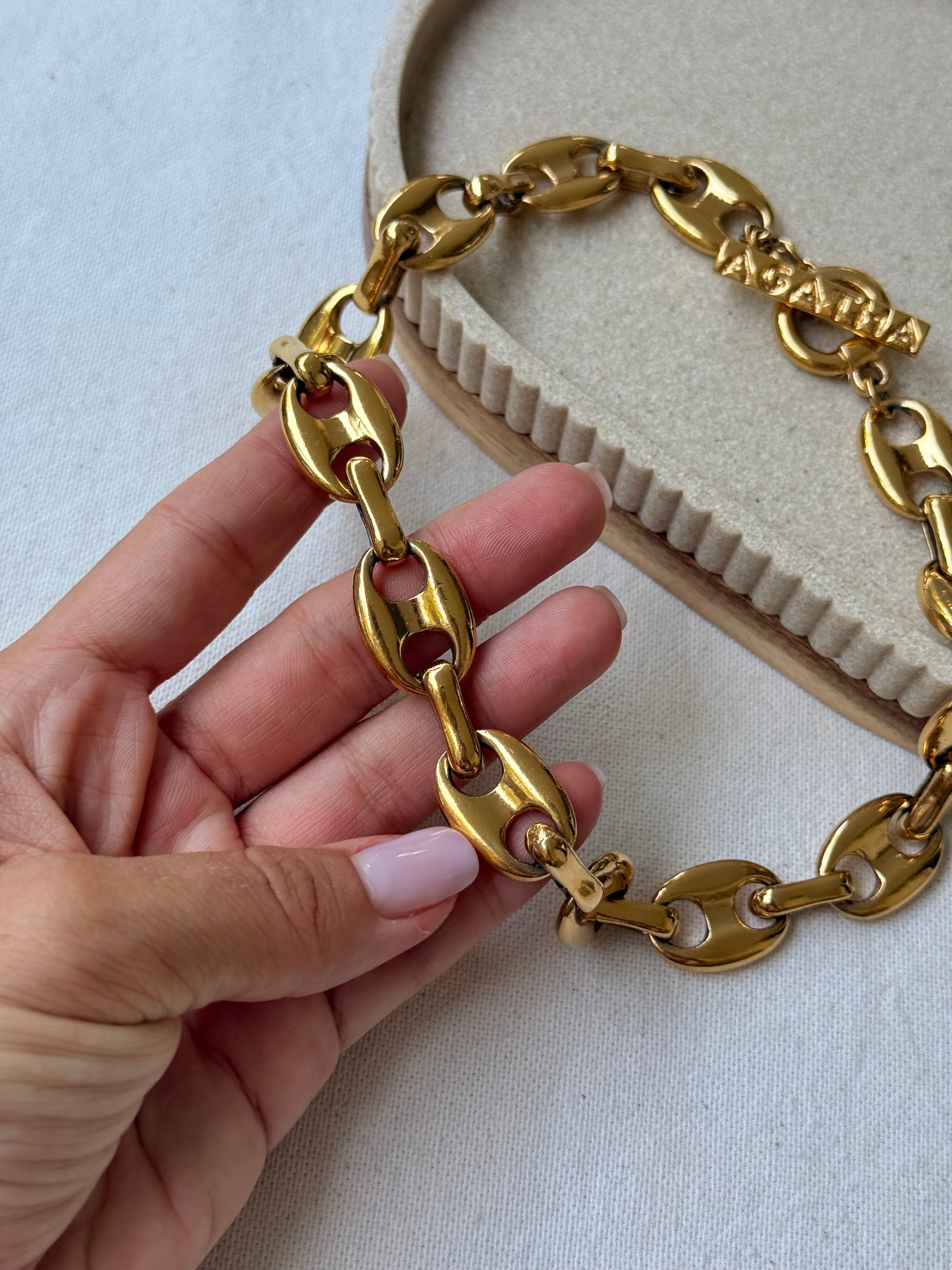 Collier Agatha Vintage - Maille marine dorée
