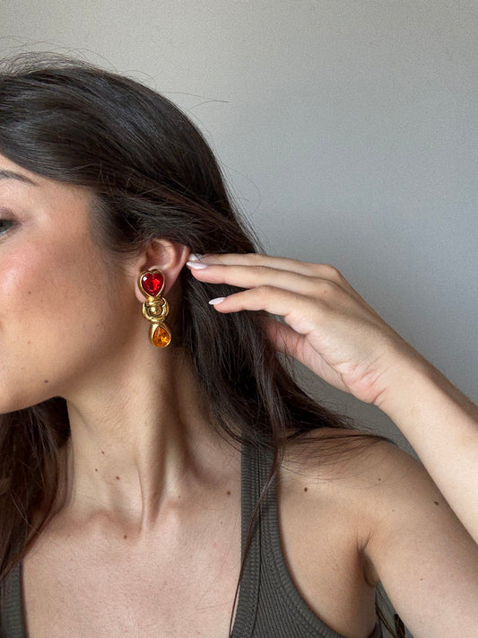Boucles d’oreilles Agatha vintage - Pendantes orange et rouge