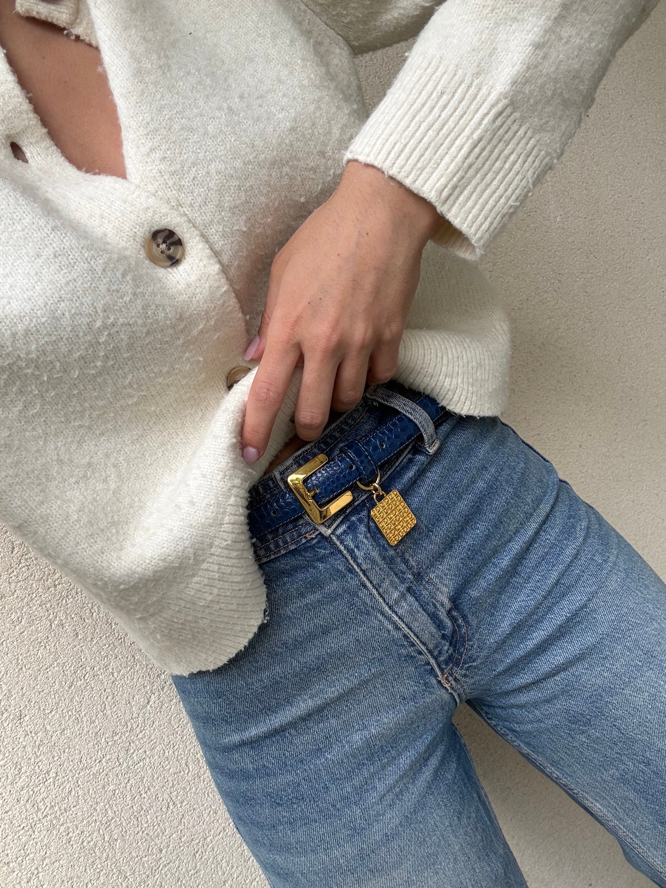 Ceinture Givenchy vintage - Cuir bleu imitation croco