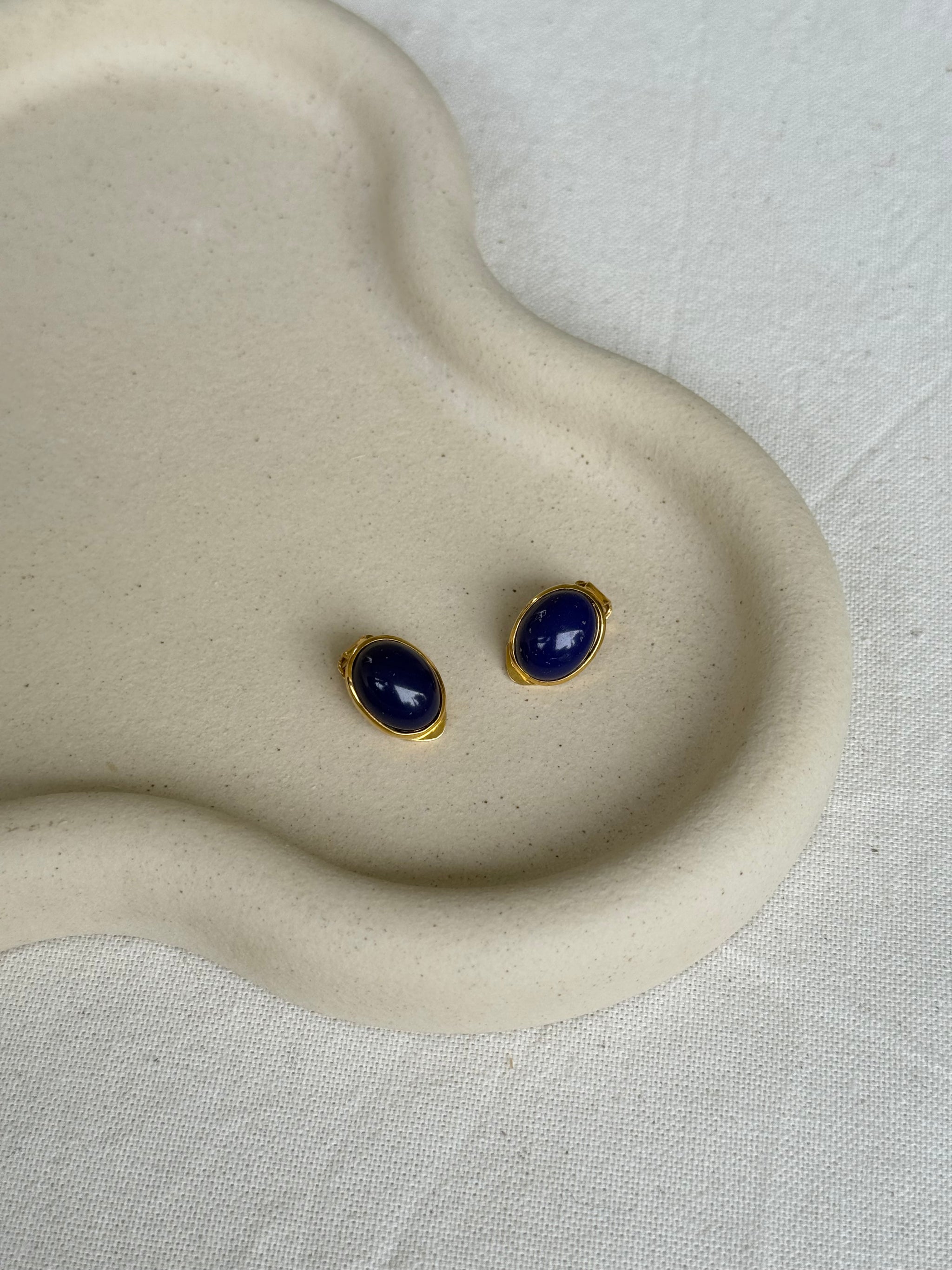 Vintage Earrings - Oval and Blue Cabochons