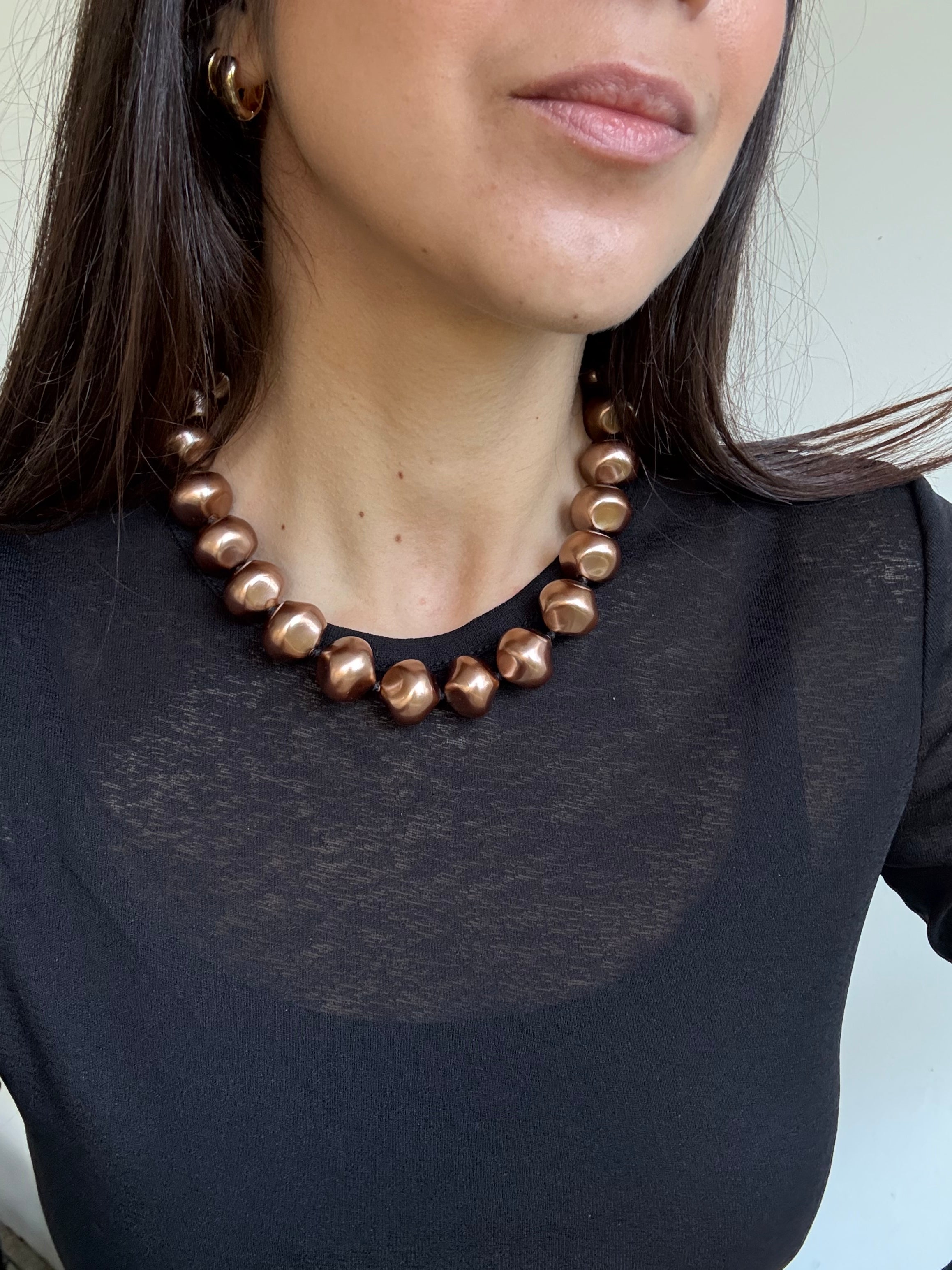 Collier vintage - Perles marron glacé