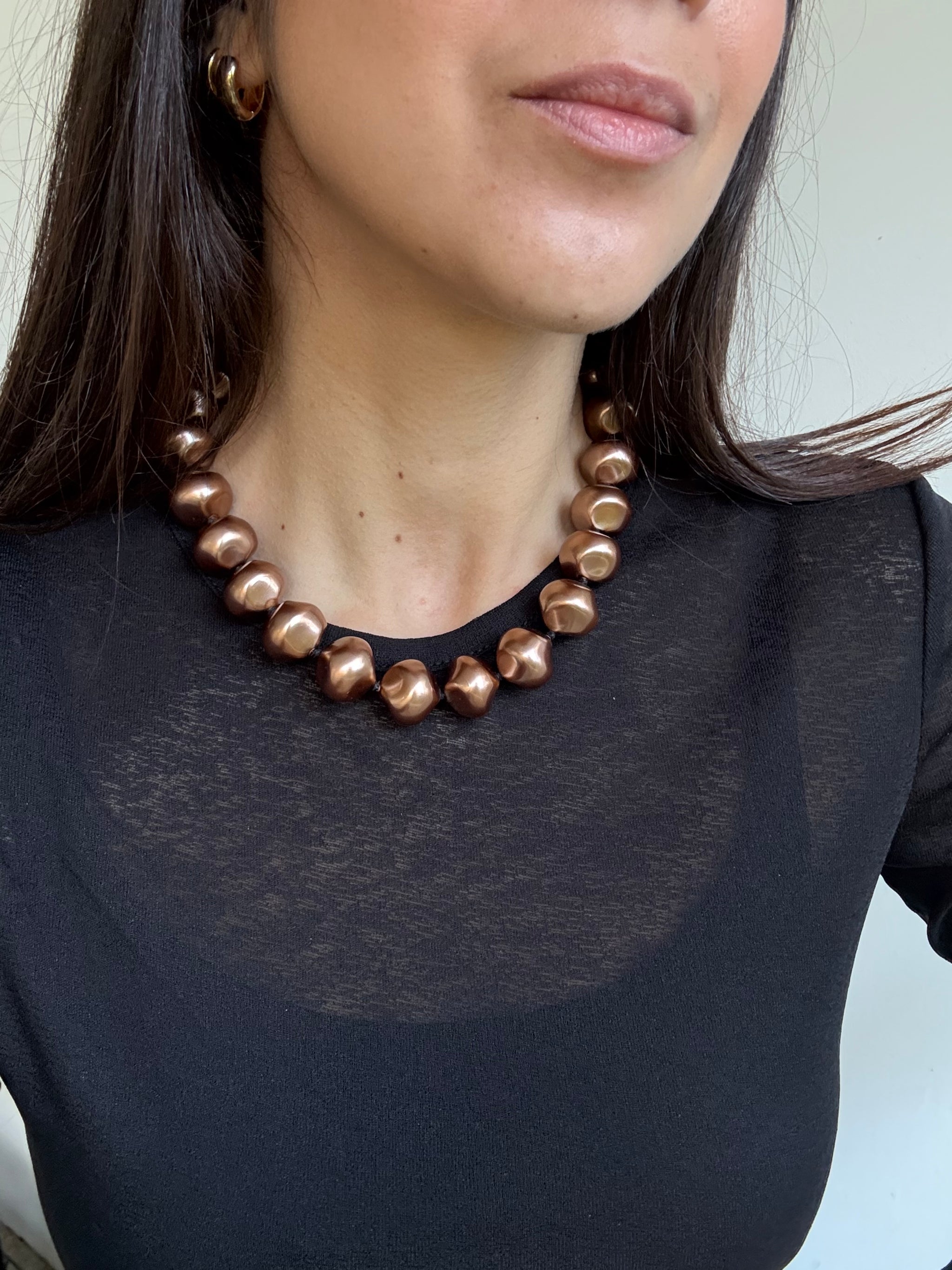 Collier vintage - Perles marron glacé