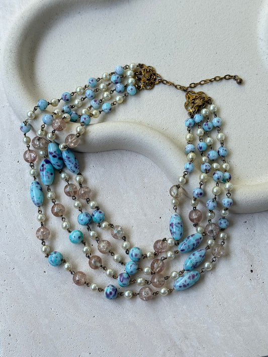 Collier vintage pâte de verre 4 rangs