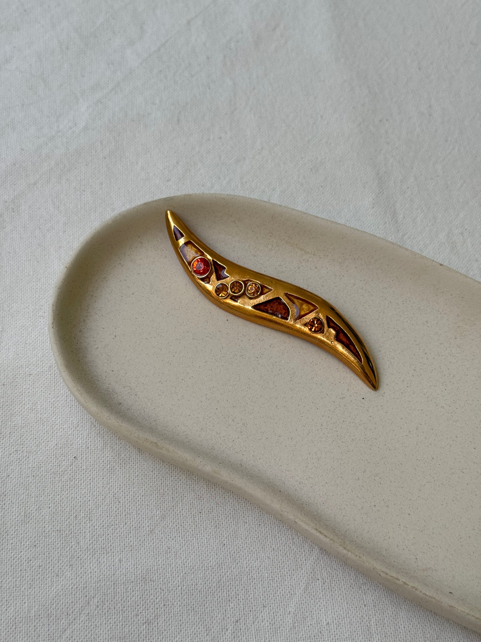 Broche Micris vintage - Email et strass ambrés