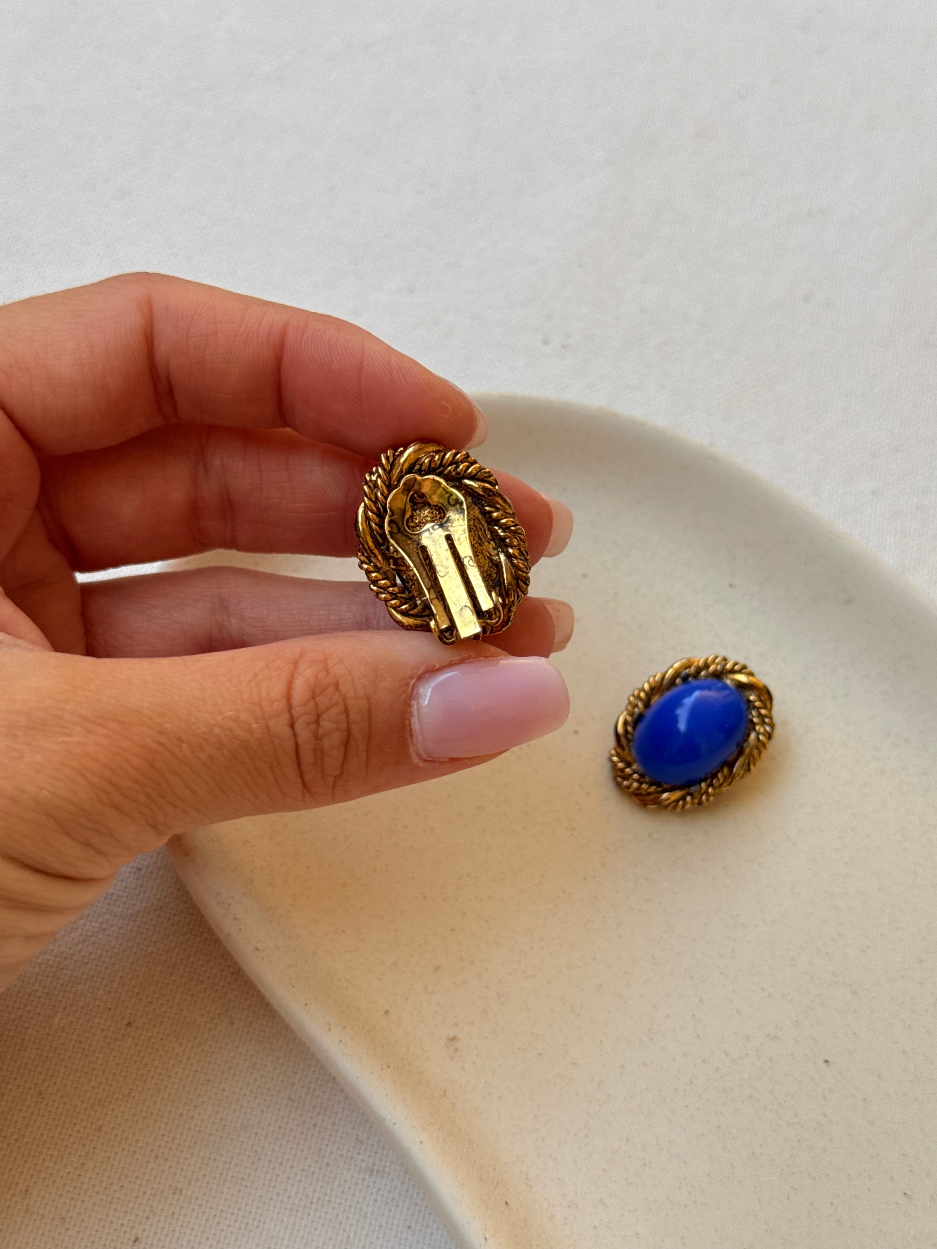 Boucles d’oreilles vintage - Cabochon bleu