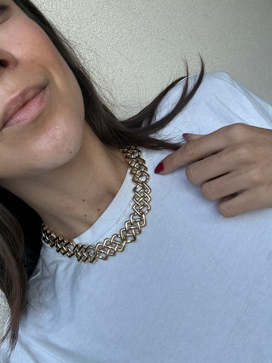 Collier doré vintage - Maille tressée dorée