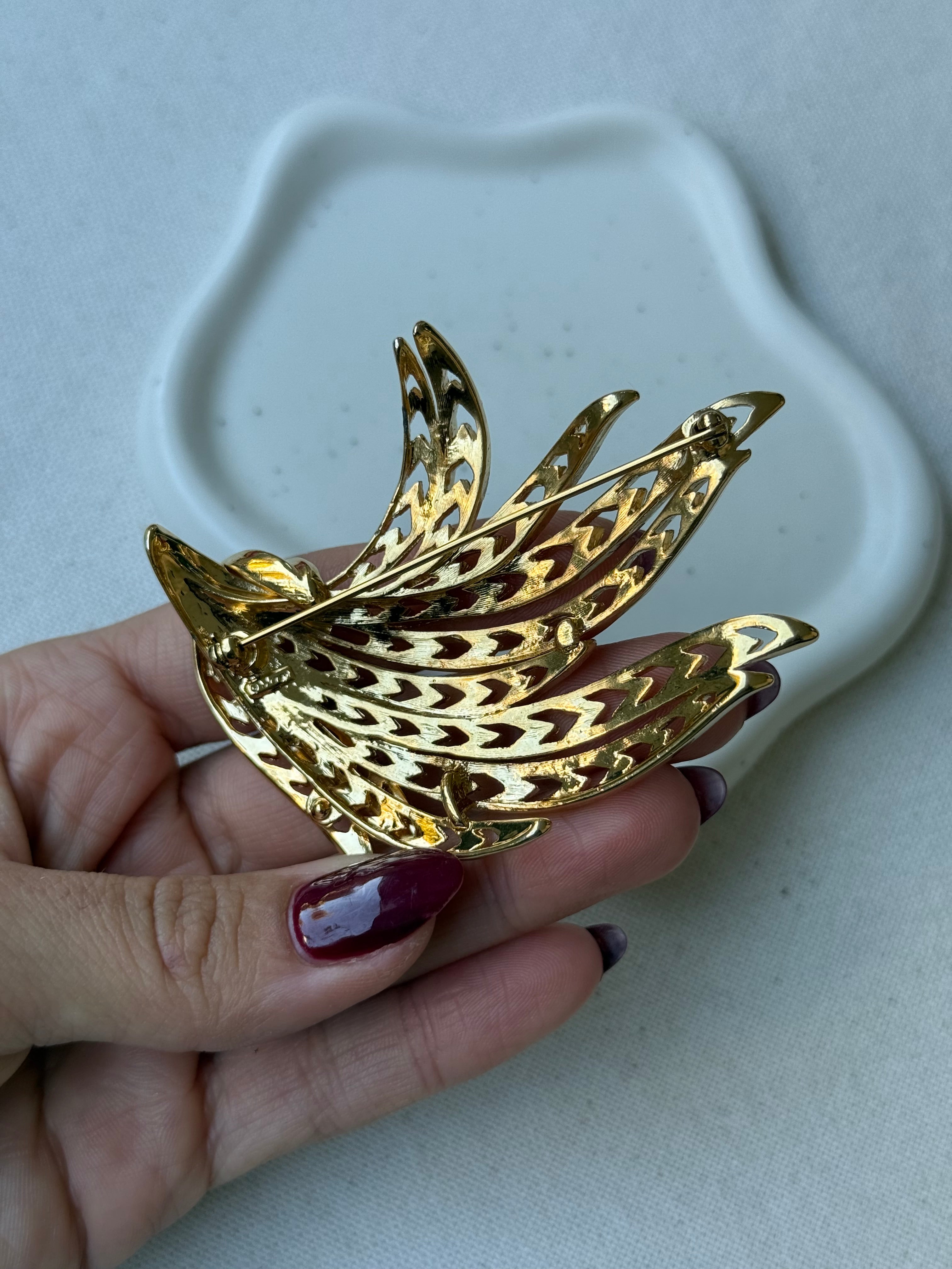 Broche Monet vintage - Feuille dorée