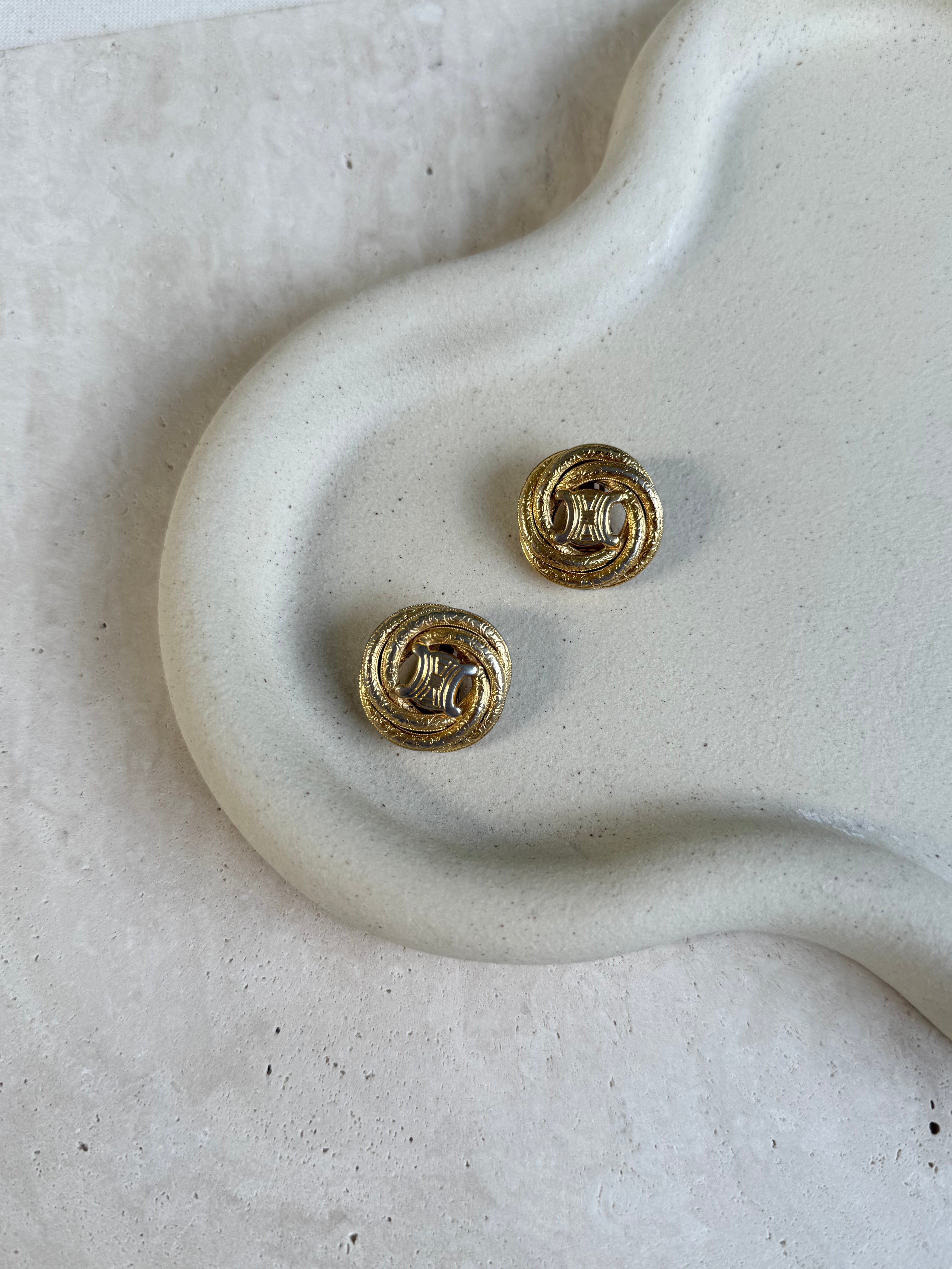 Boucles d’oreilles Céline vintage - Logo Triomphe entrelacé dorées