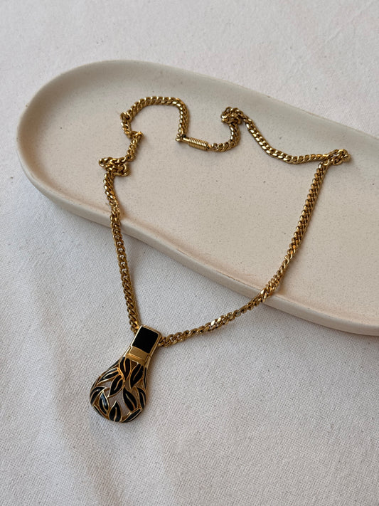 Collier Balenciaga vintage - Pendentif ajouré émail noir