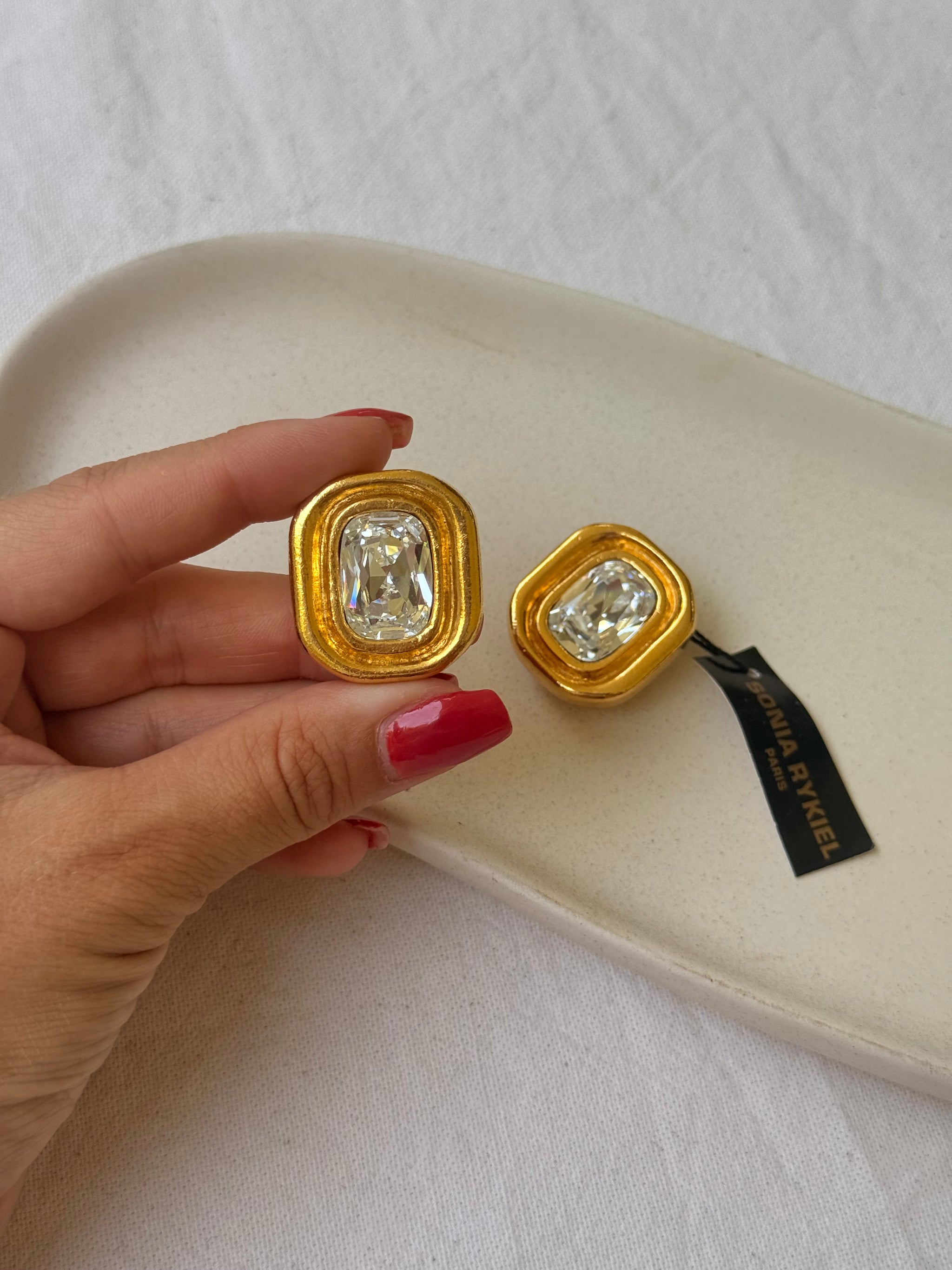 Boucles d’oreilles Sonia Rykiel vintage - Cristaux facettés rectangulaires