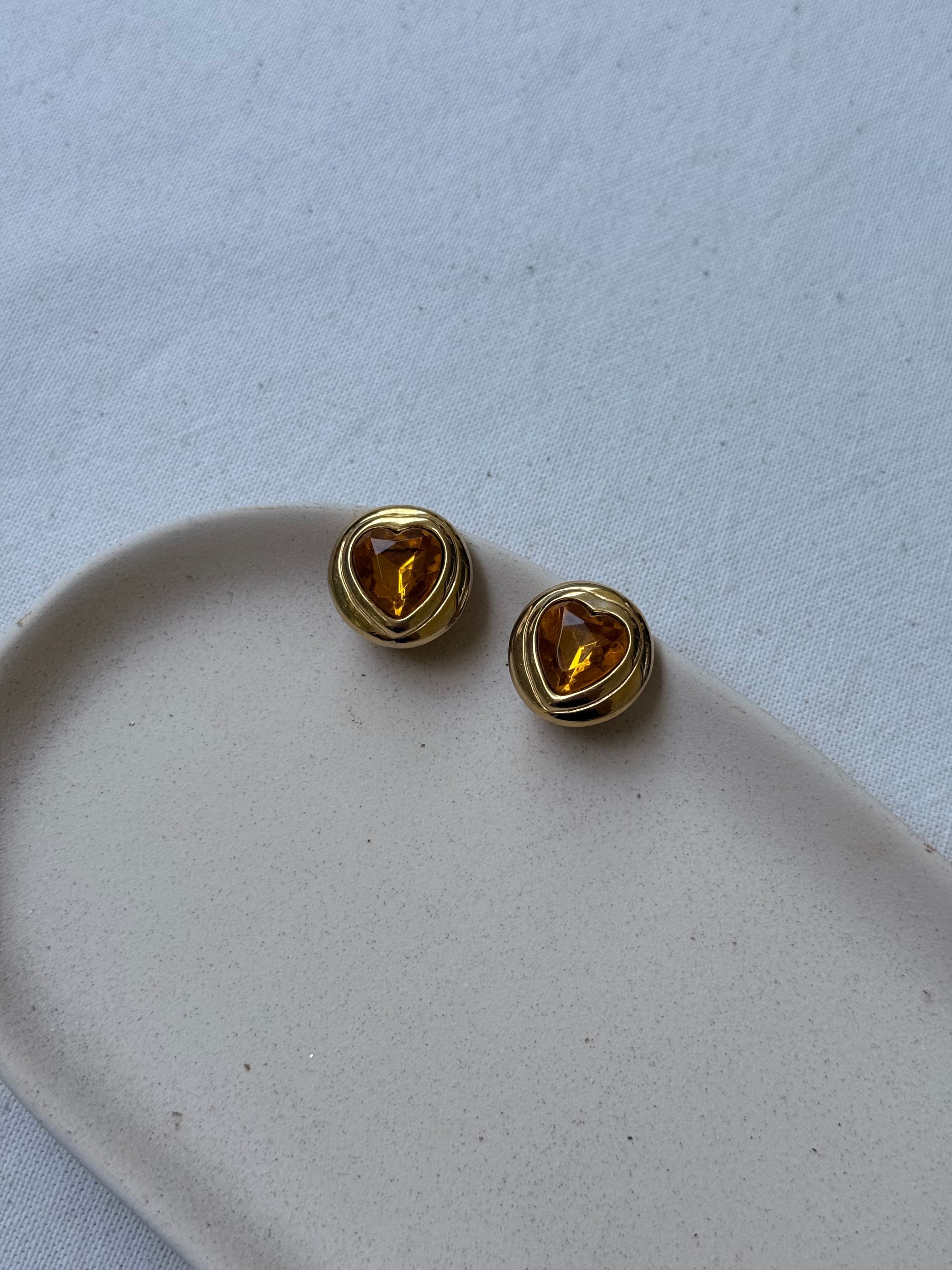 Boucles d’oreilles vintage - Cœurs ambrés