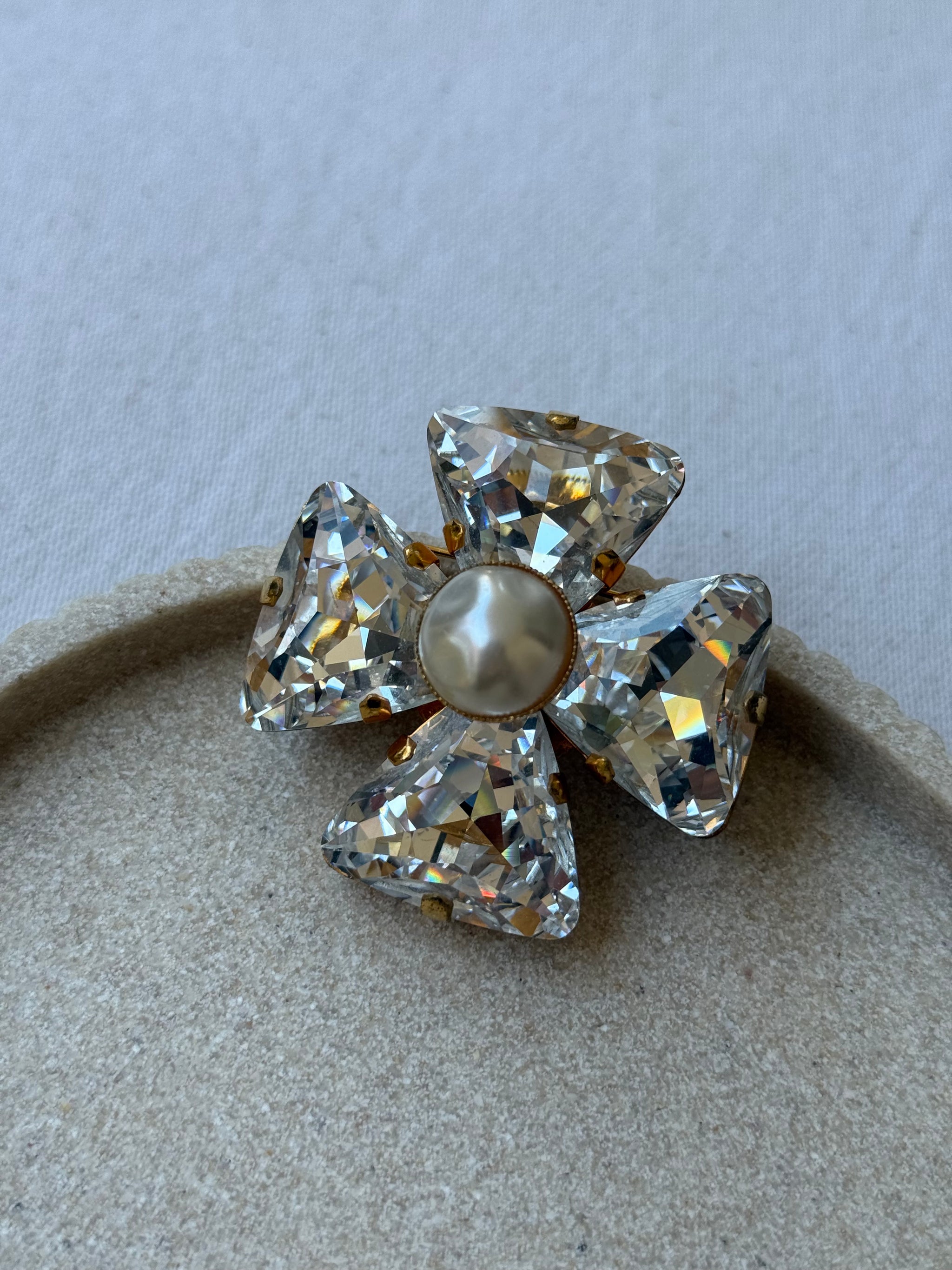 Broche Philippe Ferrandis vintage - Croix cristaux et perles