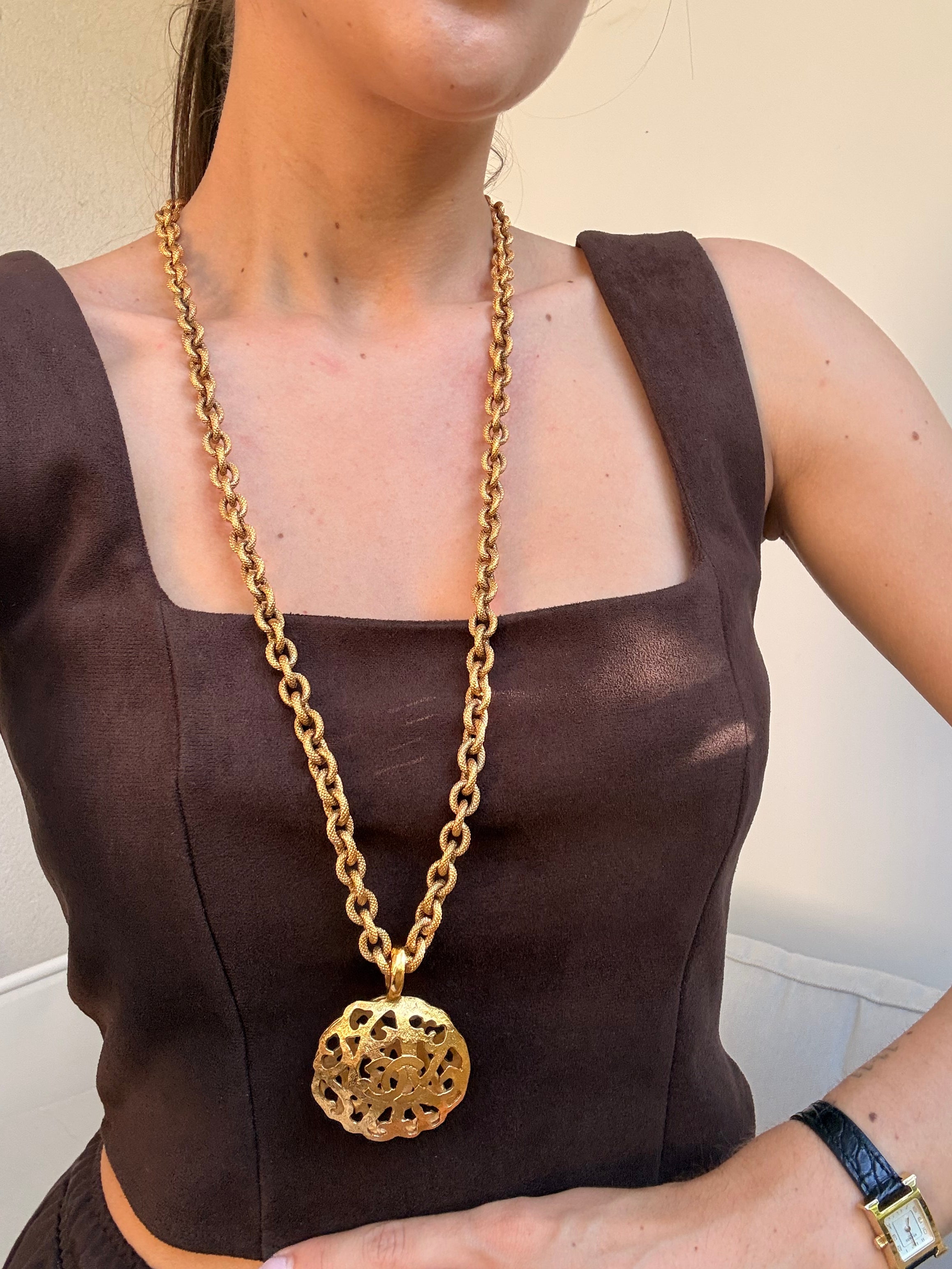 Chanel long necklace - openwork CC pendant