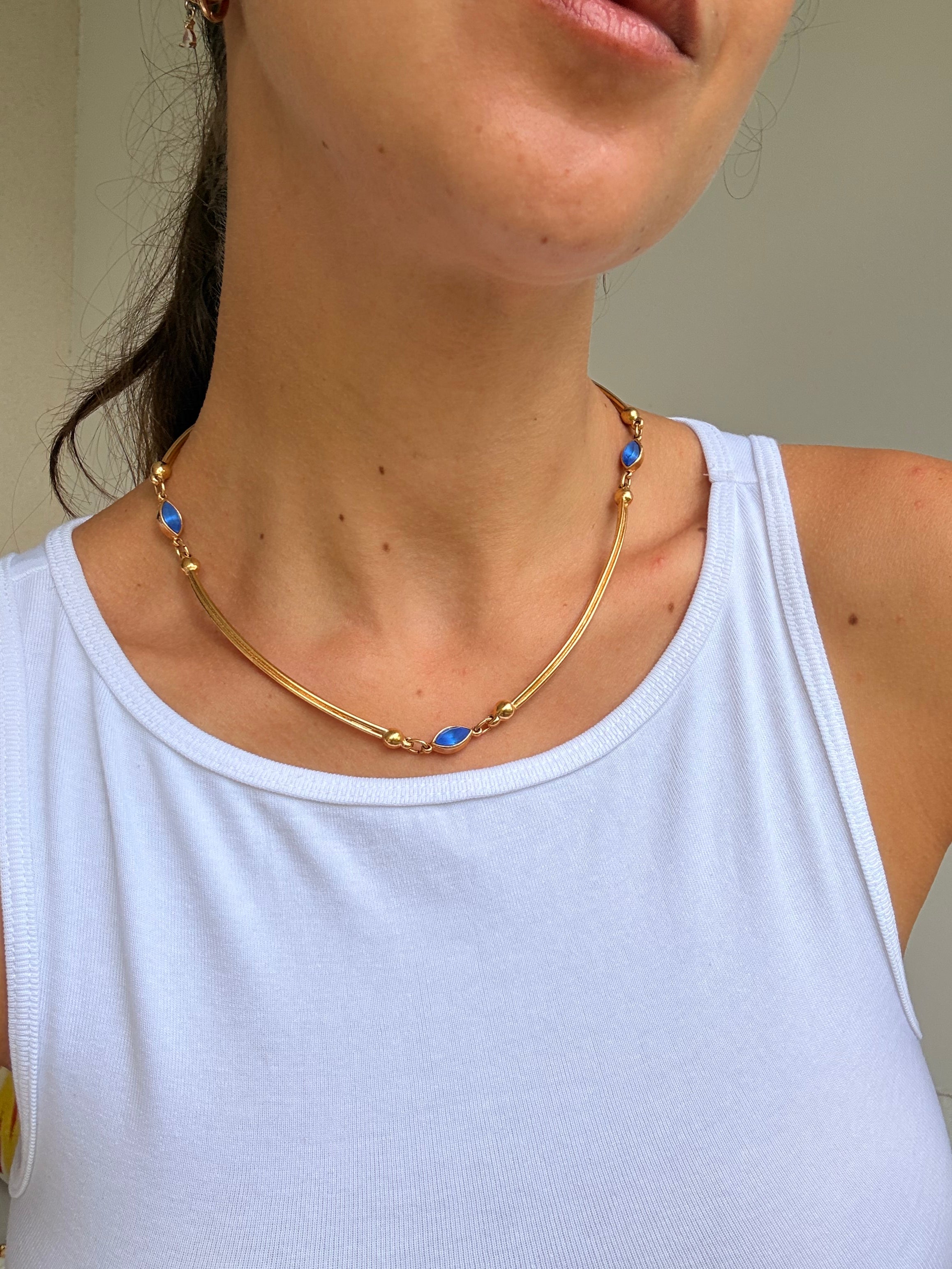 Collier Anica vintage - Articulé avec cabochons bleus