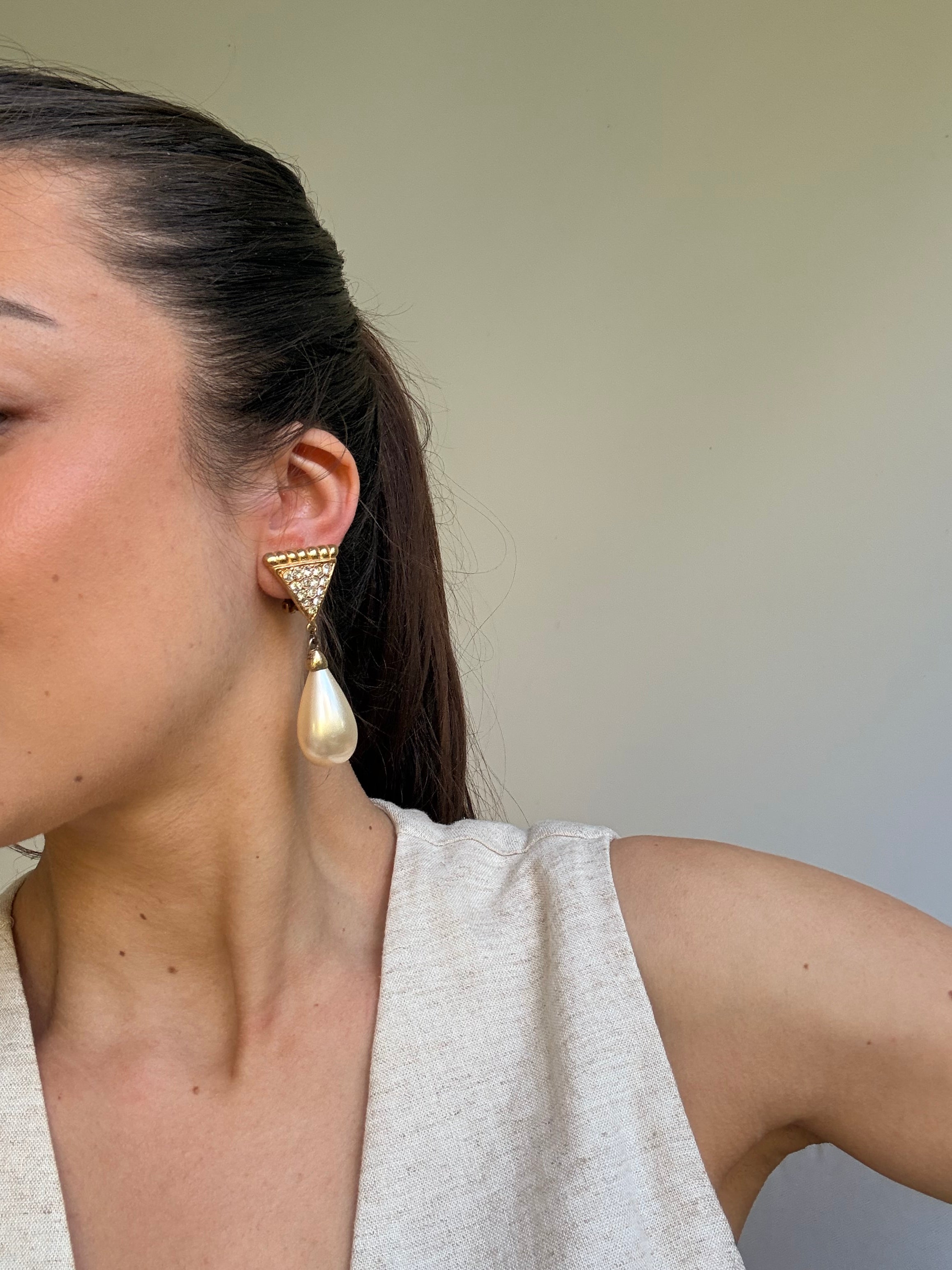 Boucles d’oreilles vintage - Pendantes strass et perles fantaisie