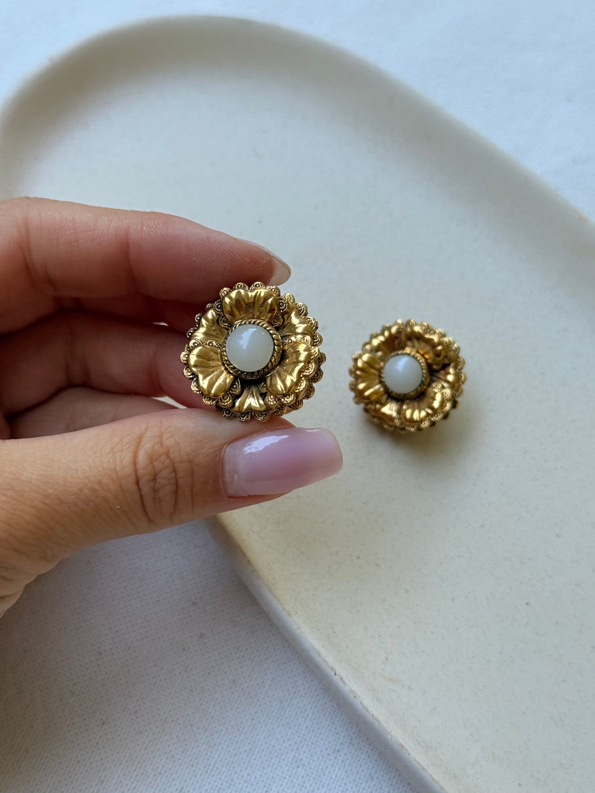 Boucles d’oreilles vintage - Fleurs perlées