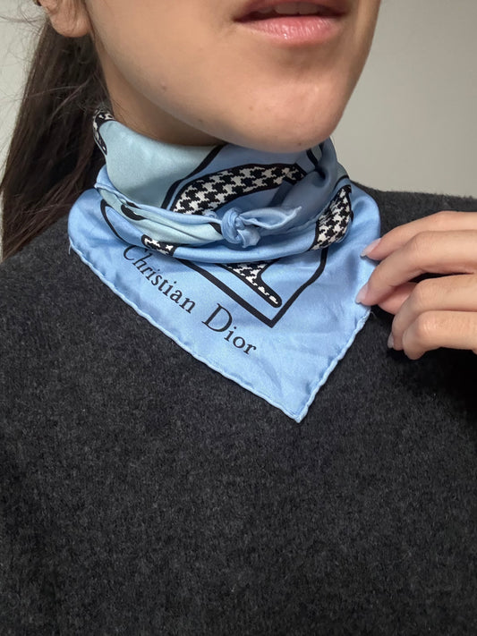 Christian Dior scarf – Dior lettering on a blue background