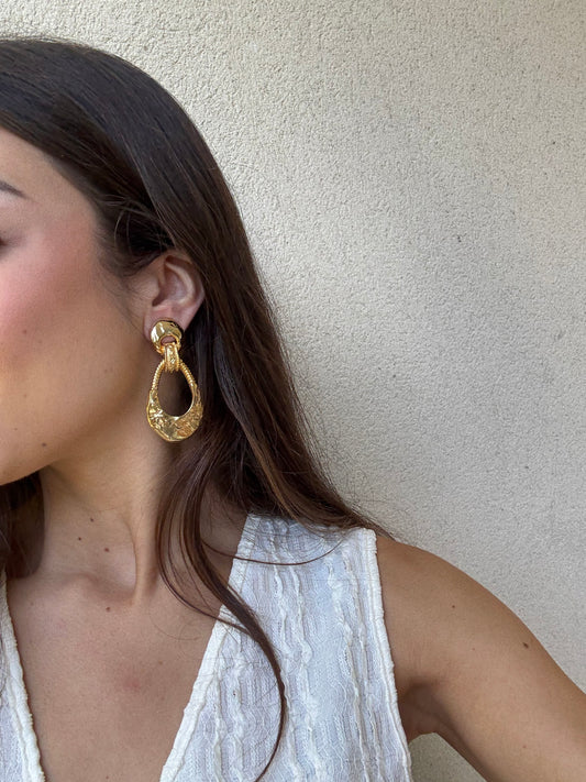 Boucles d’oreilles vintage - Pendantes dorées martelées