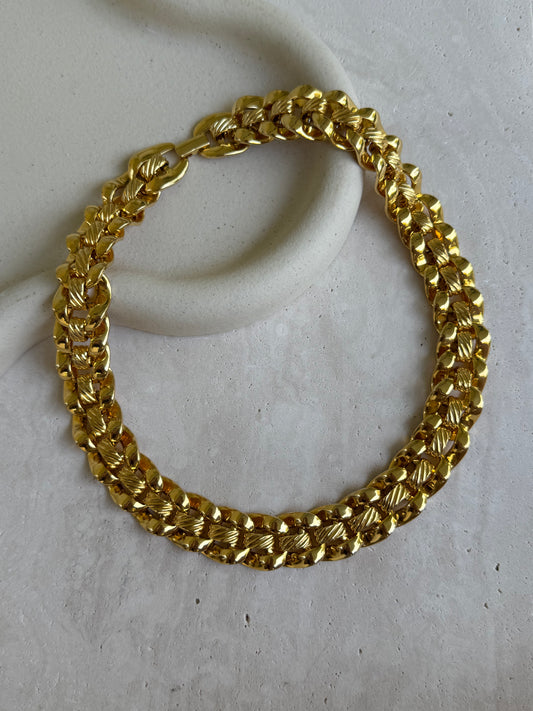 Collier doré vintage - Maillons gravés texturés