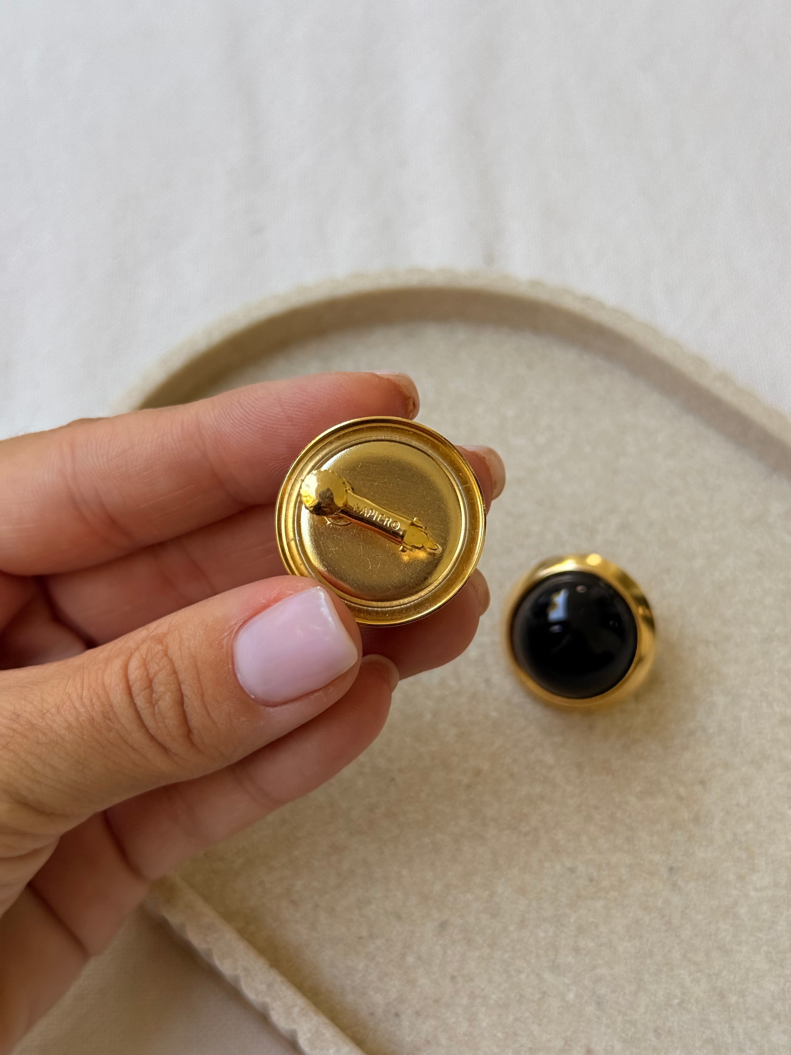 Boucles d’oreilles Napier vintage - Cabochons noirs