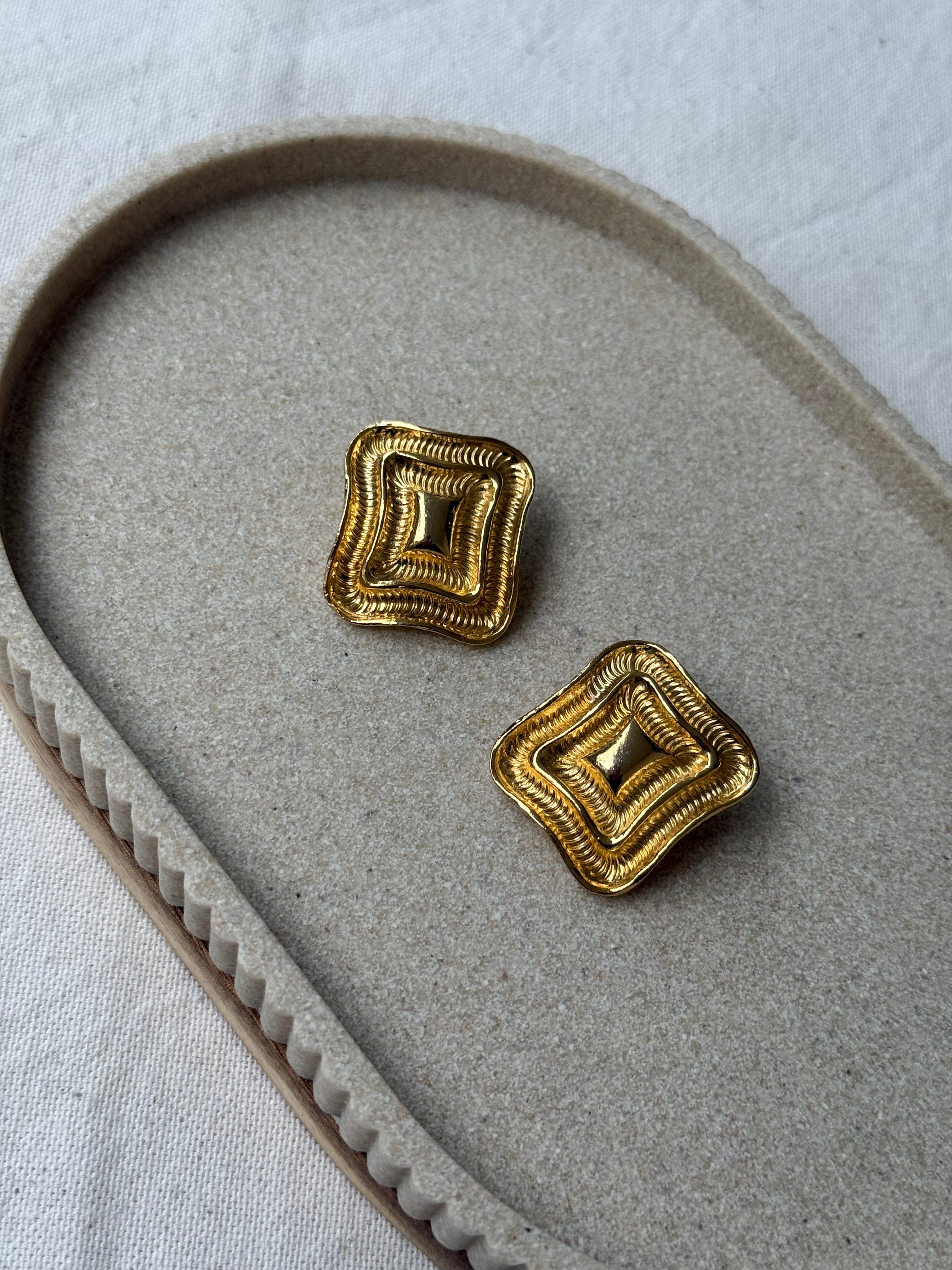 Boucles d’oreilles vintage - Rectangles texturés dorés