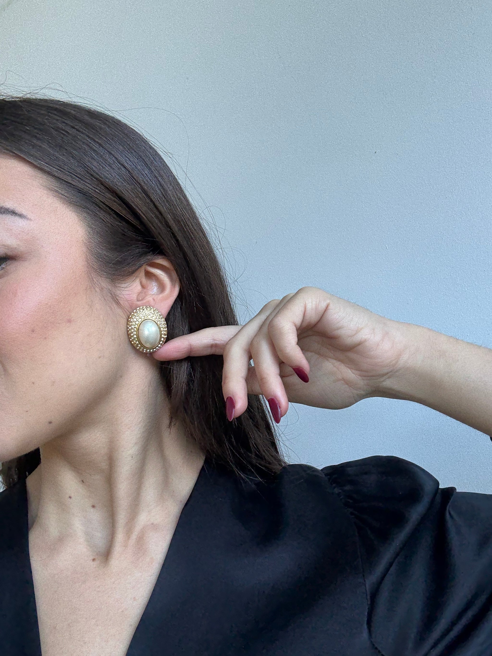 Boucles d’oreilles vintage - Ovales perlées pavées