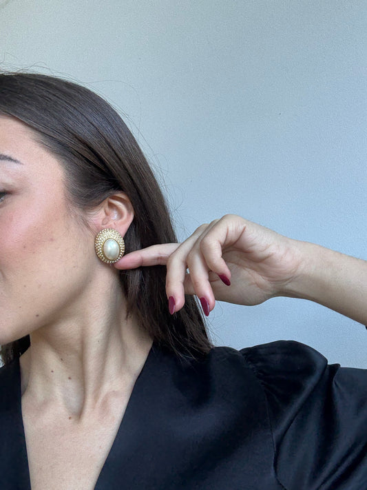 Vintage Earrings - Pavé Beaded Ovals