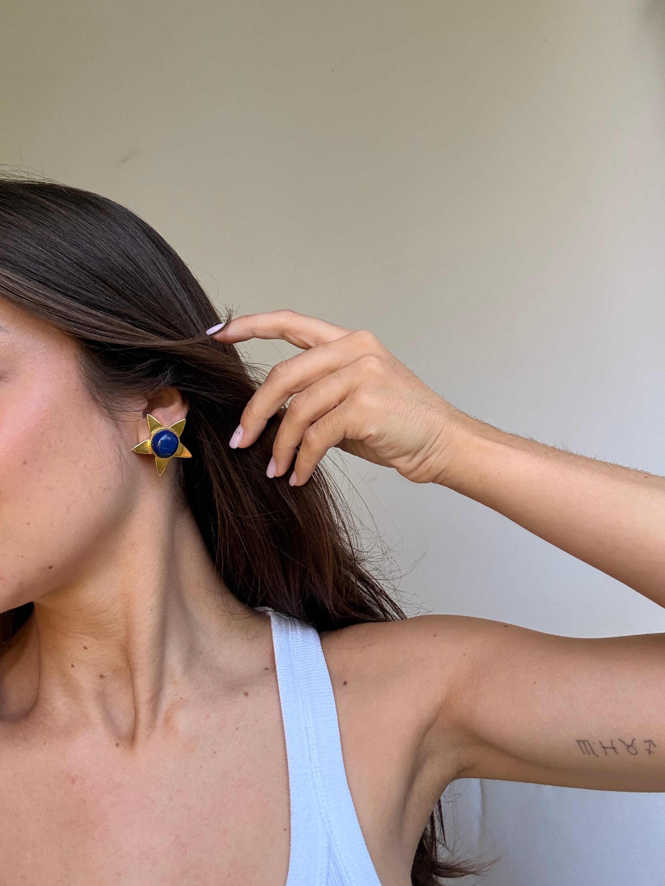 Boucles d’oreilles vintage - Étoiles dorées et cabochons bleus