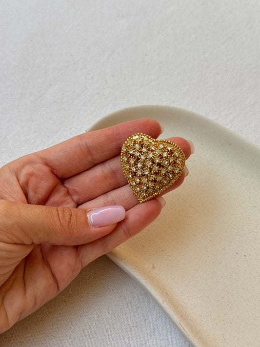 Broche vintage - Cœur orné de strass