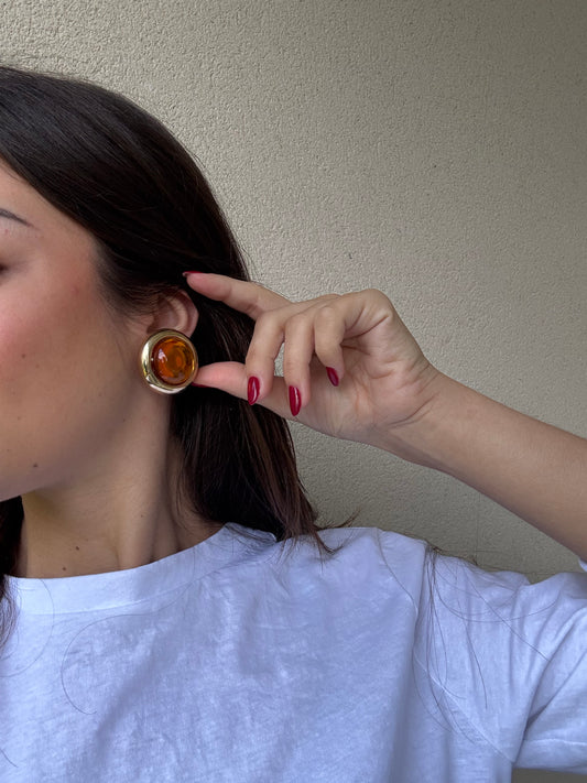 Boucles d’oreilles vintage - Cabochon orangé en résine