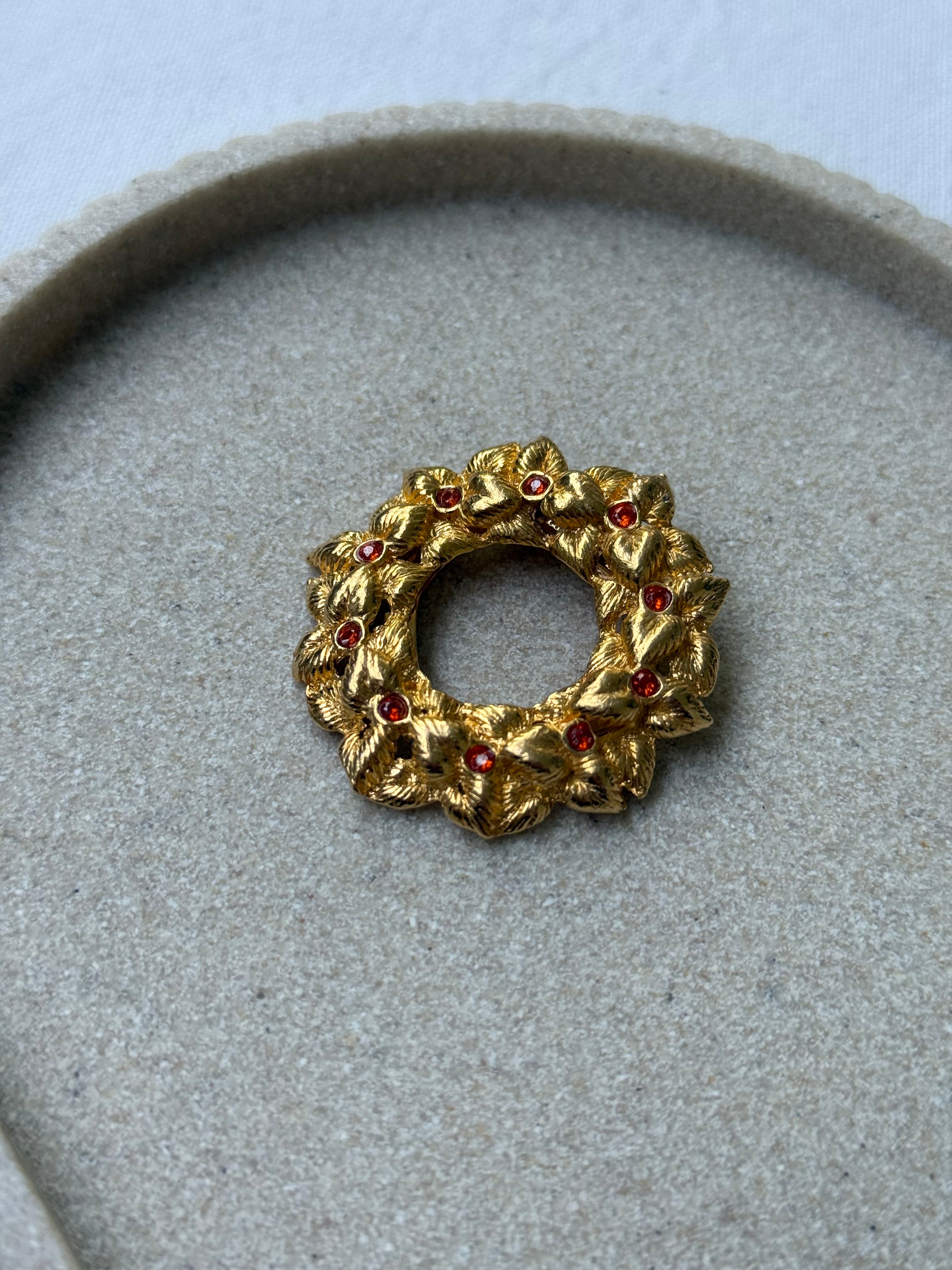 Anneau de foulard vintage - Couronne florale et strass rosé