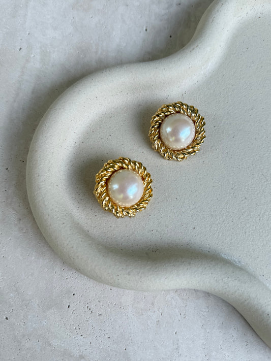 Boucles d’oreilles vintage - Torsadées dorées et perles fantaisies