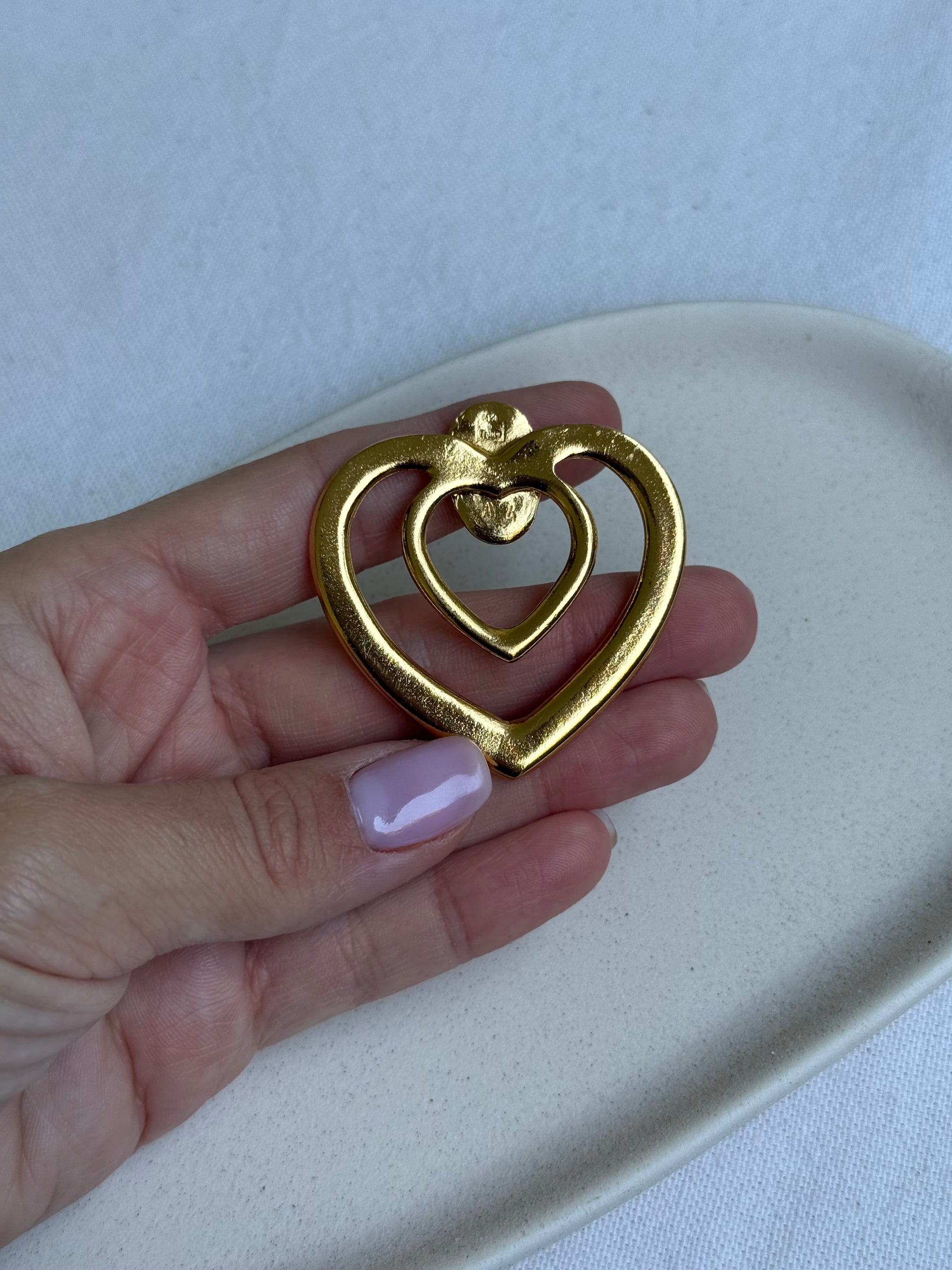 Vintage YSL scarf ring - Golden double hearts