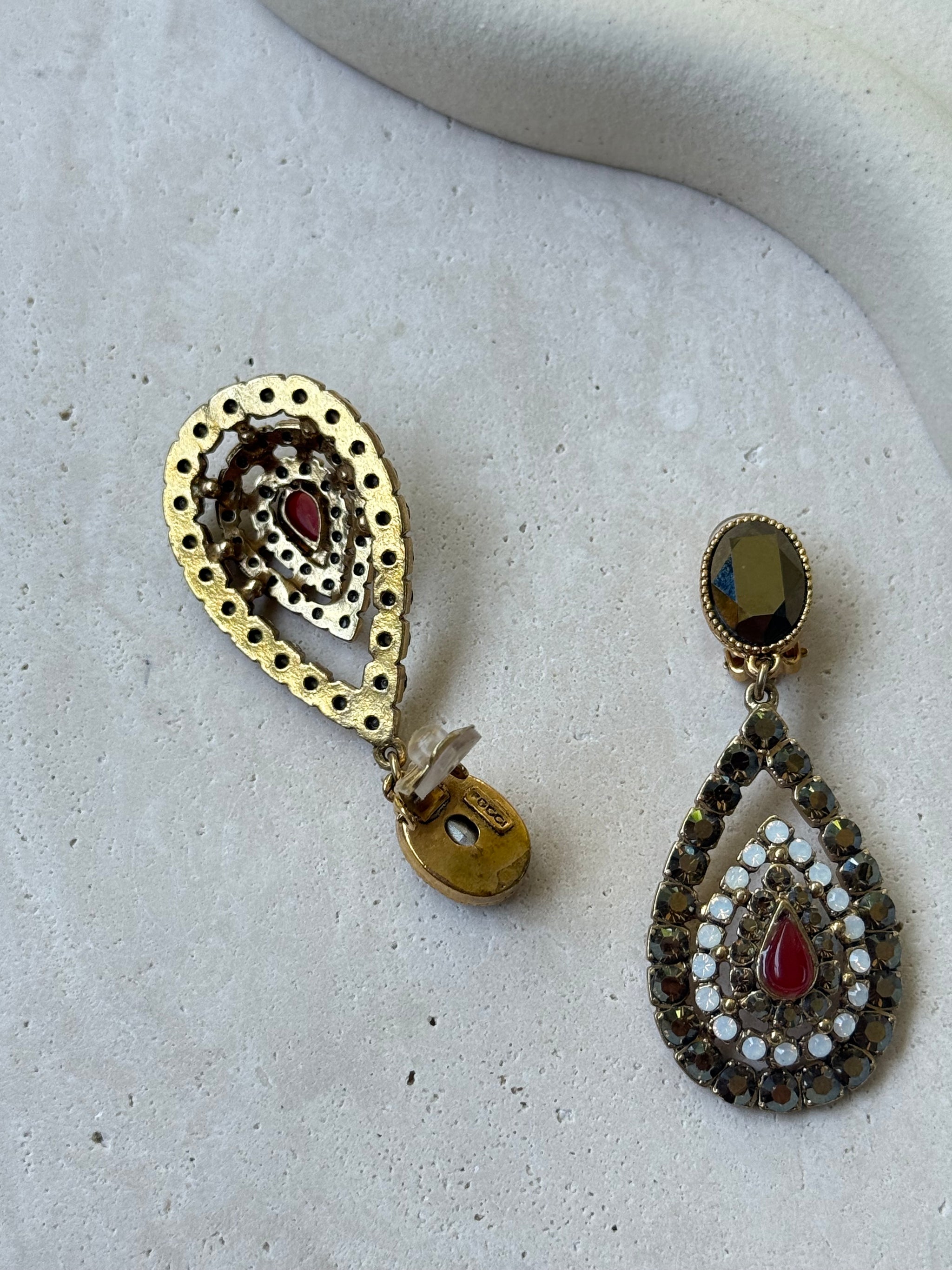 Vintage Poggi Earrings - Rhinestone Dangle