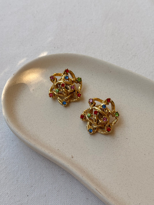 Boucles d’oreilles vintage - Strass multicolore