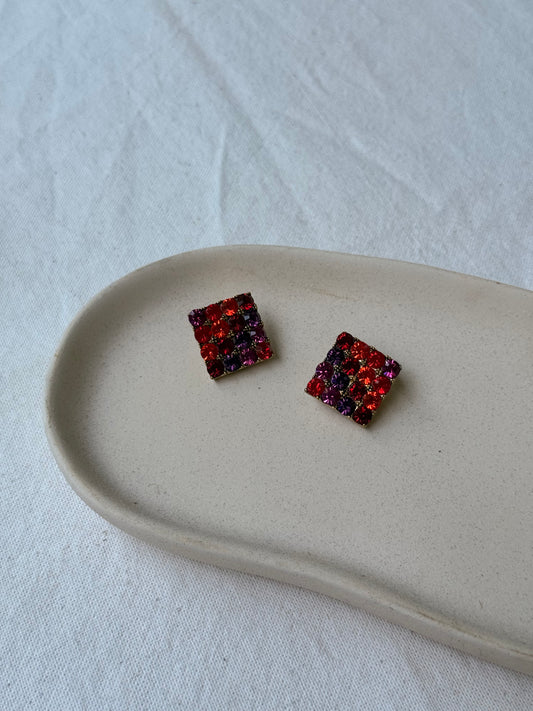 Boucles d’oreilles vintage - Strass colorés