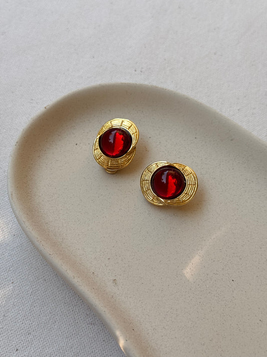 Boucles d’oreilles vintage - Cabochon résine rouge