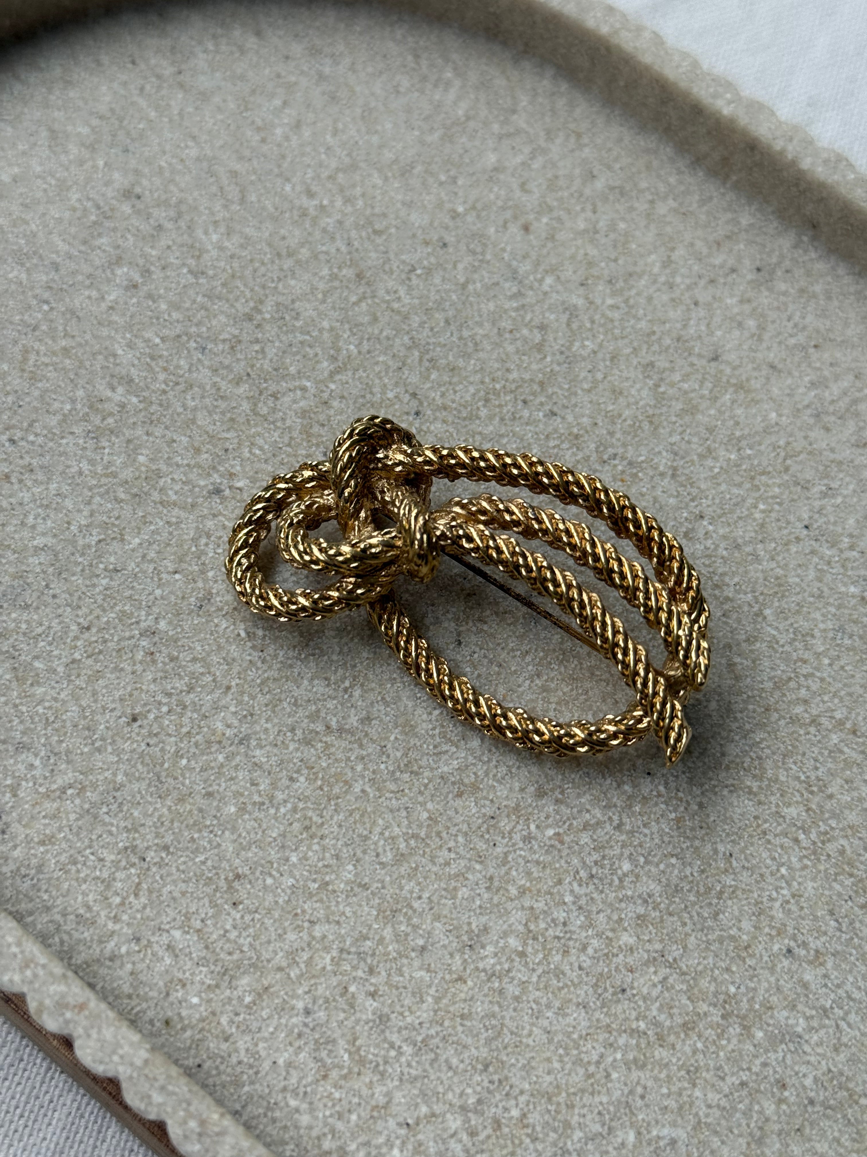 Broche Christian Dior vintage - Noeud doré cordage