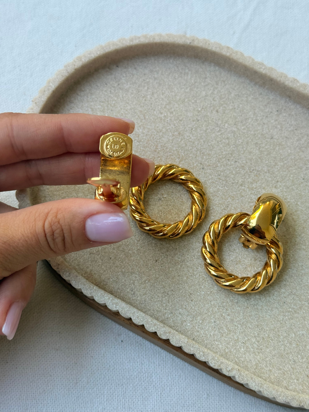 Boucles d’oreilles Céline vintage - Anneaux torsadés dorés amovibles